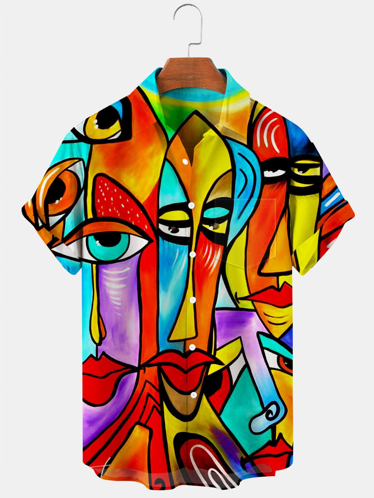 Abstract Human Face Men's Shirts With Pocket