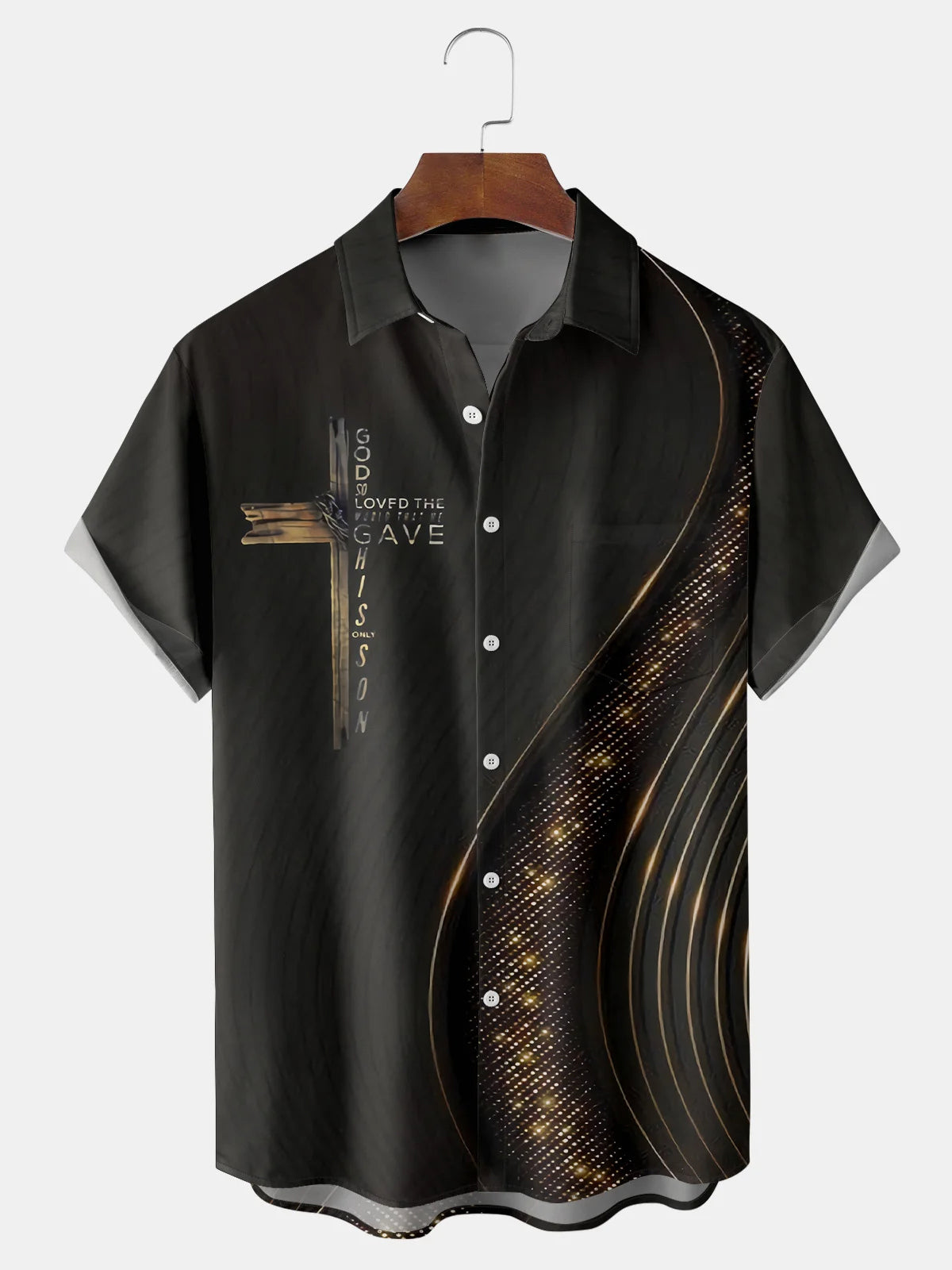 Easter Cross Chest Pocket Short Sleeve Men's Shirts