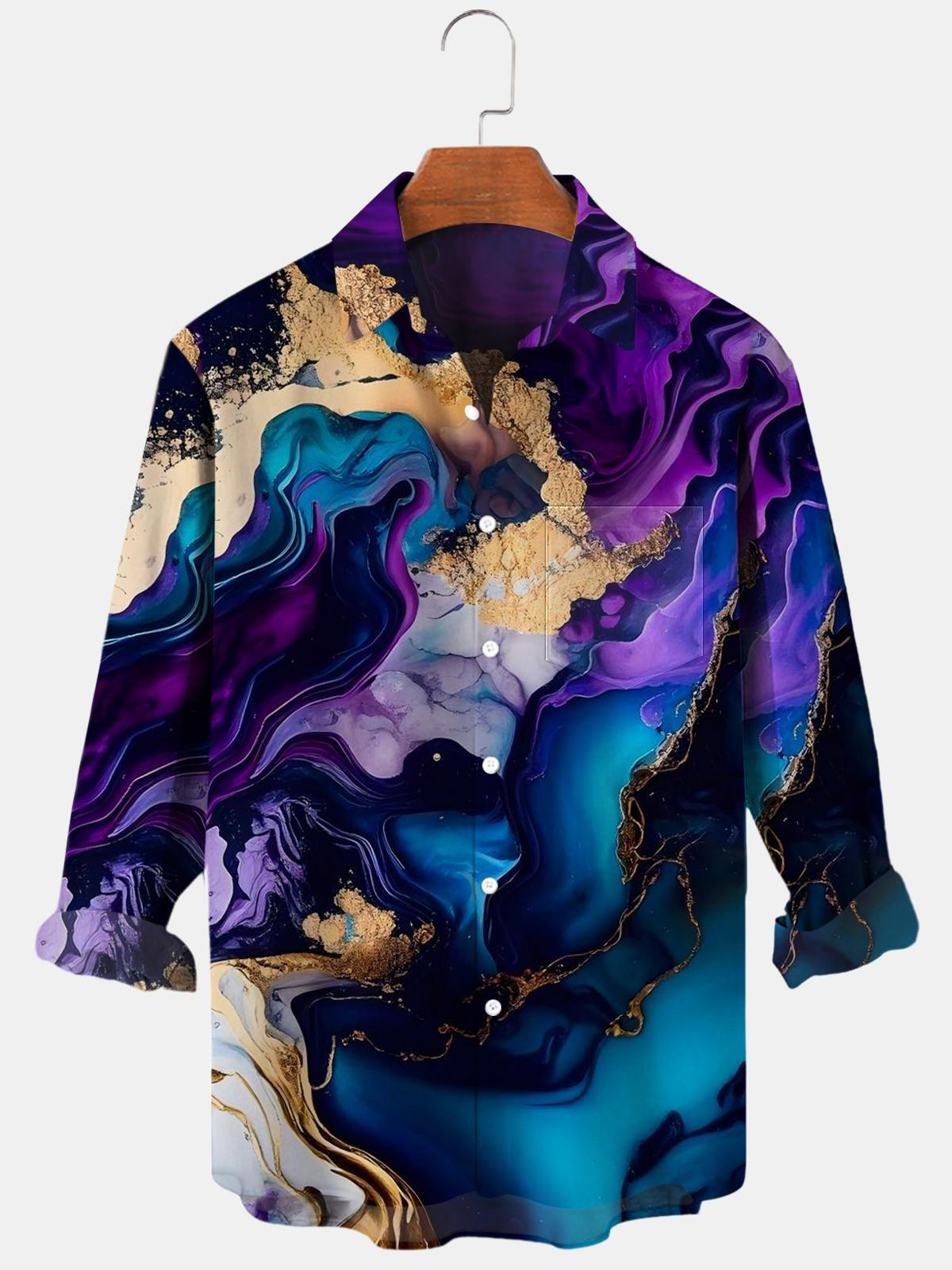 Abstract Long Sleeve Men's Shirts With Pocket