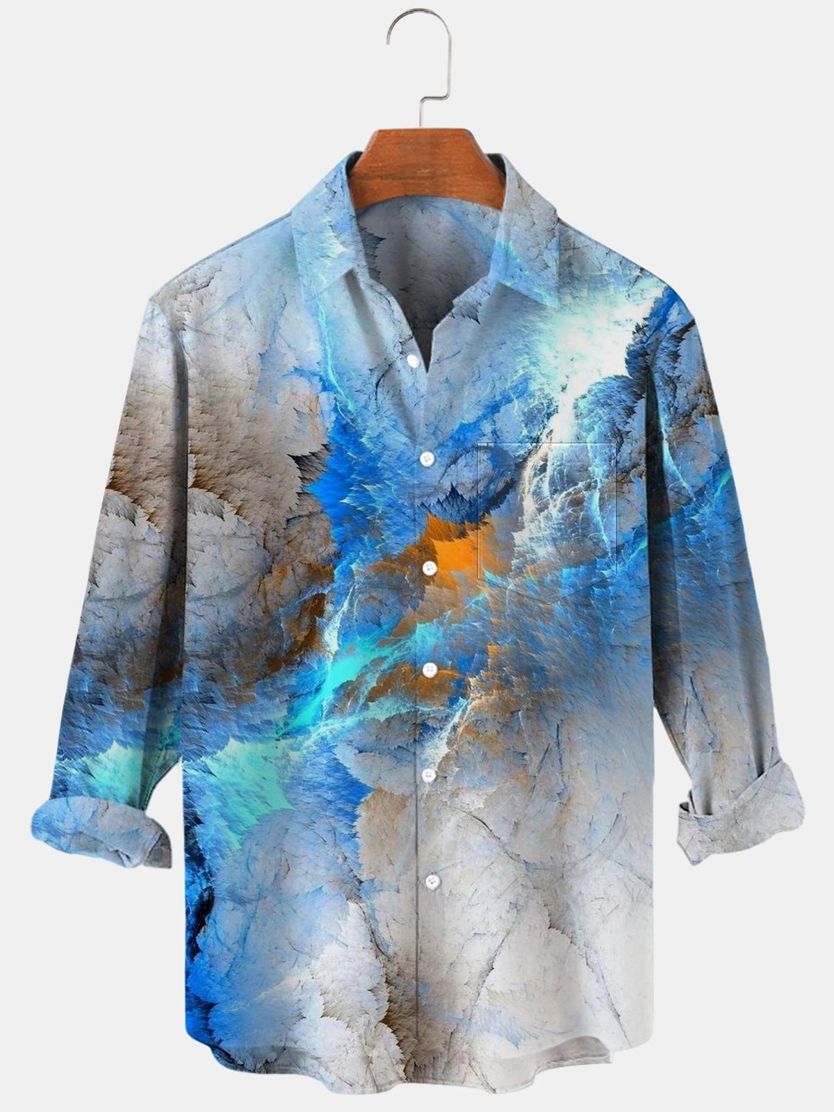 Abstract Long Sleeve Men's Shirts With Pocket