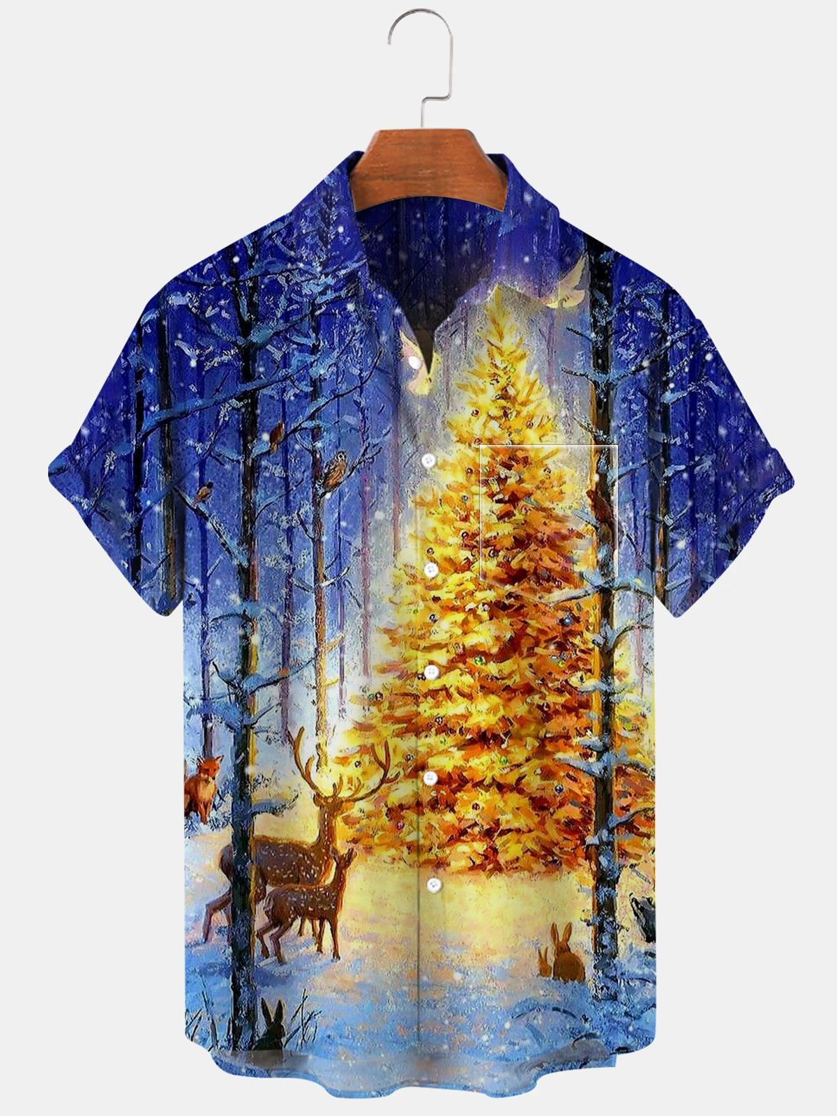 Christmas Tree Short Sleeve Men's Shirts With Pocket