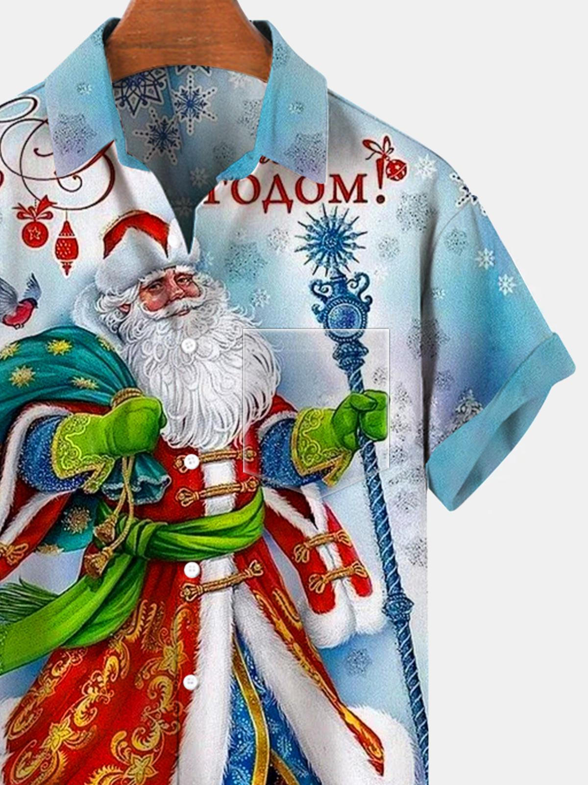 Santa Claus Short Sleeve Men's Shirts With Pocket