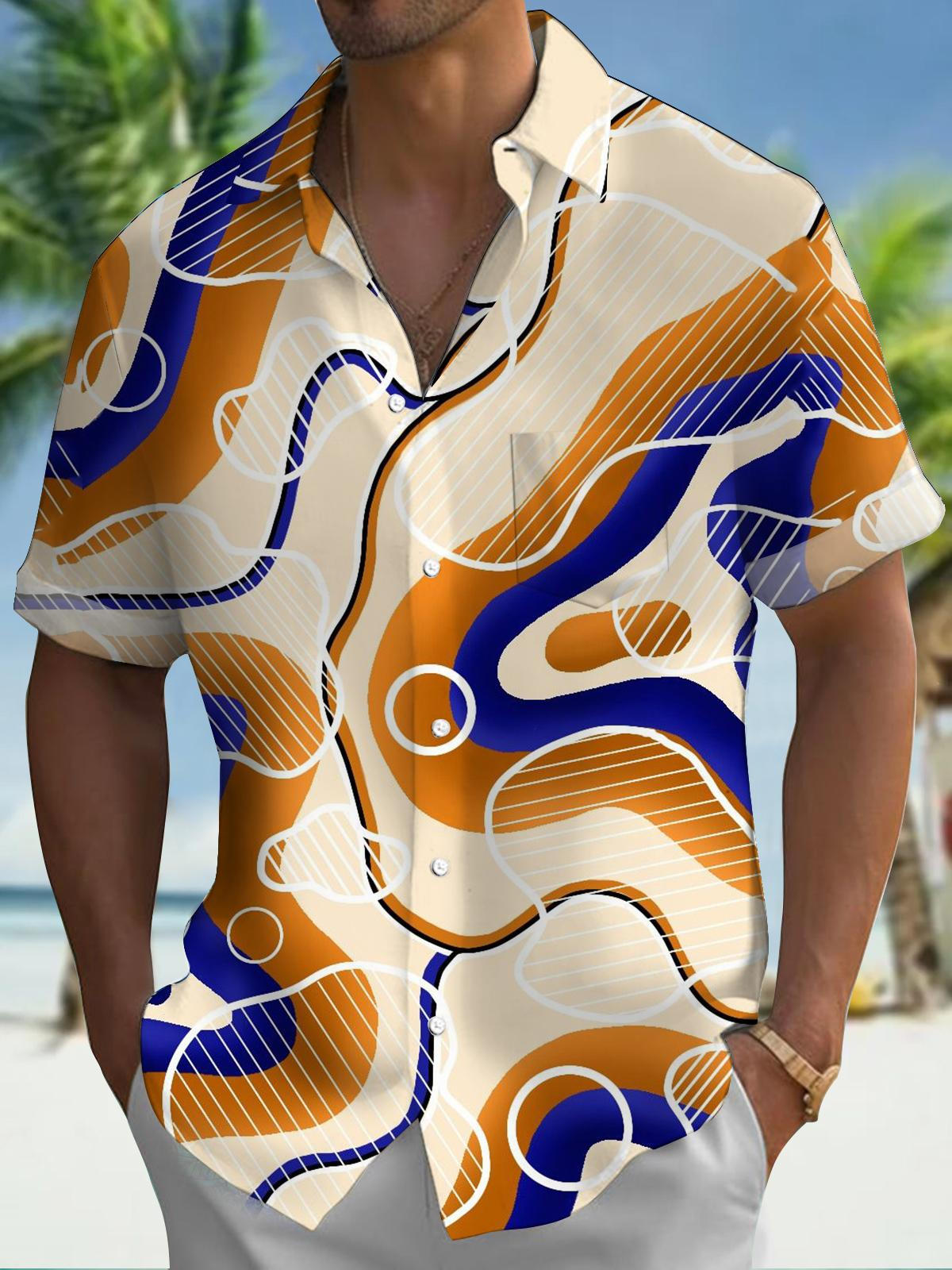 Abstract Short Sleeve Men's Shirts With Pocket