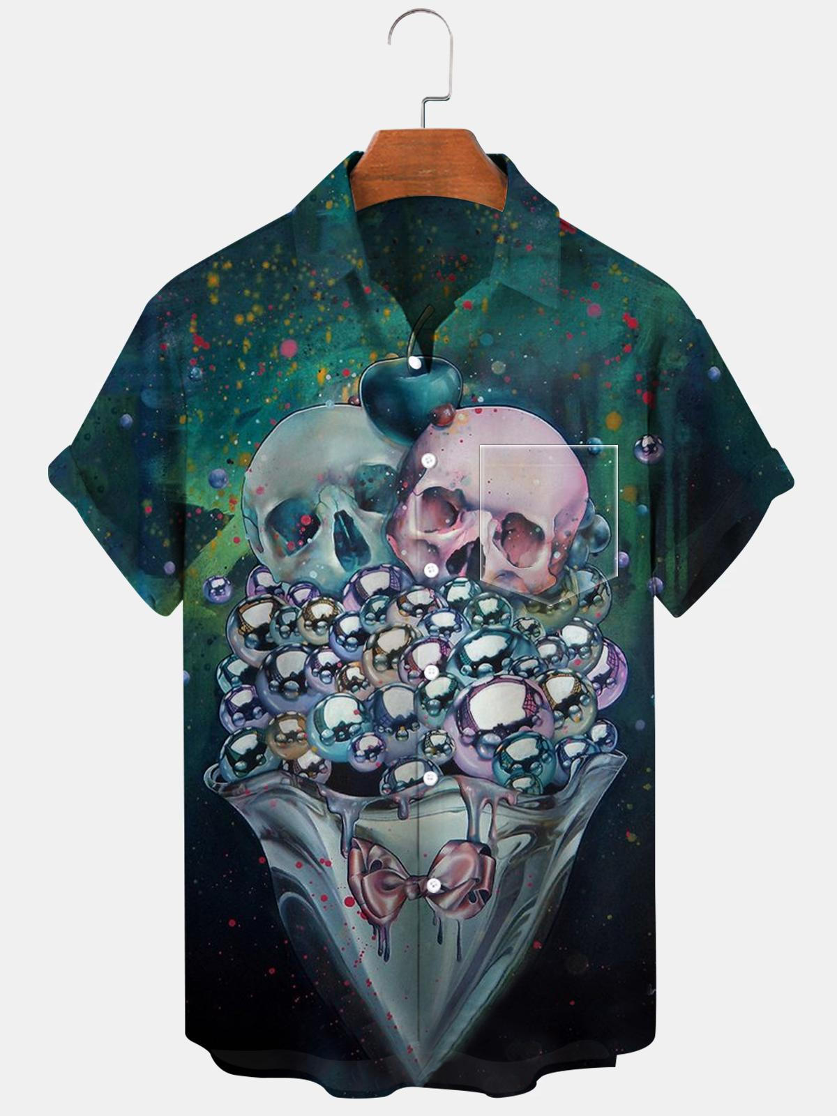 Skull Short Sleeve Men's Shirts With Pocket