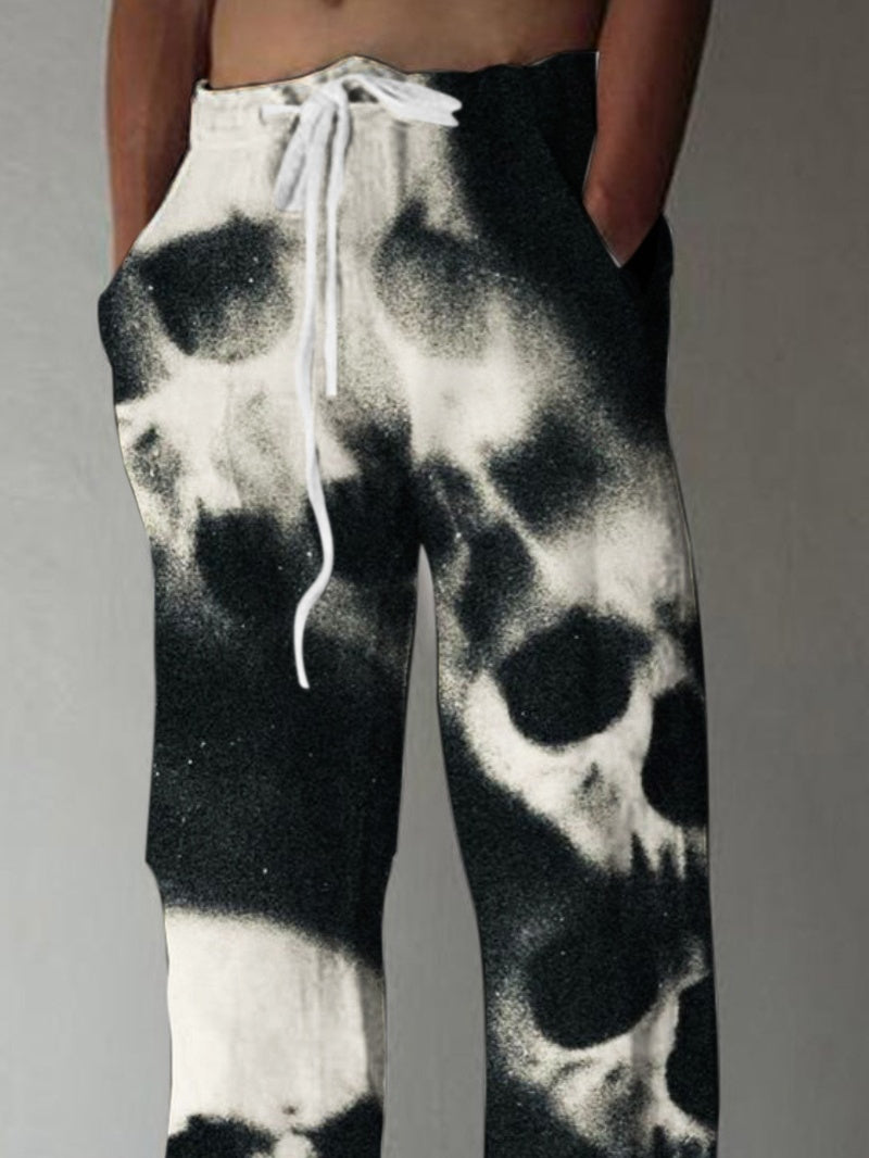 Lässige Hose mit elastischer Taille und Totenkopf-Print für Herren