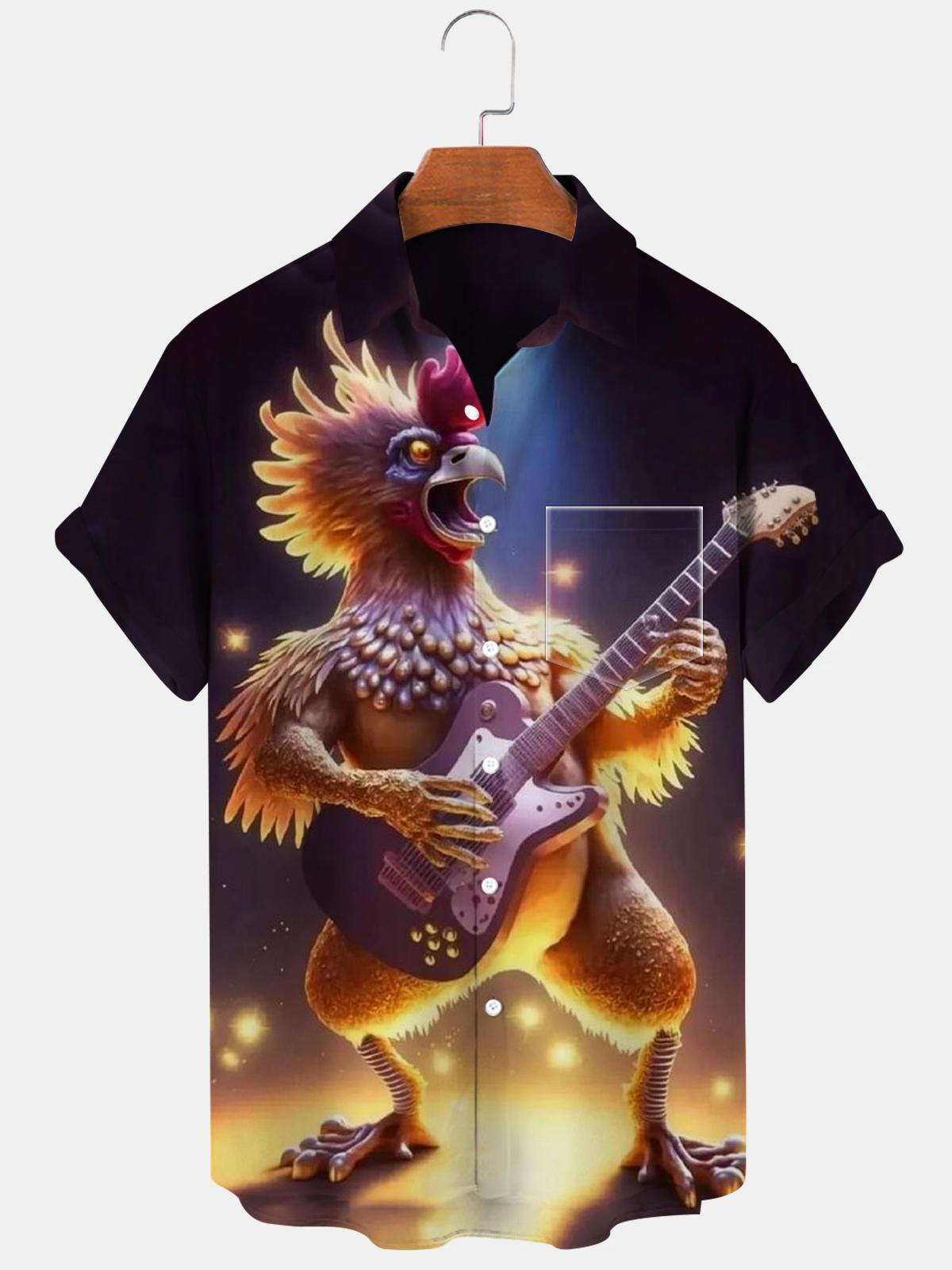 Chicken Guitar Band Short Sleeve Men's Shirts With Pocket