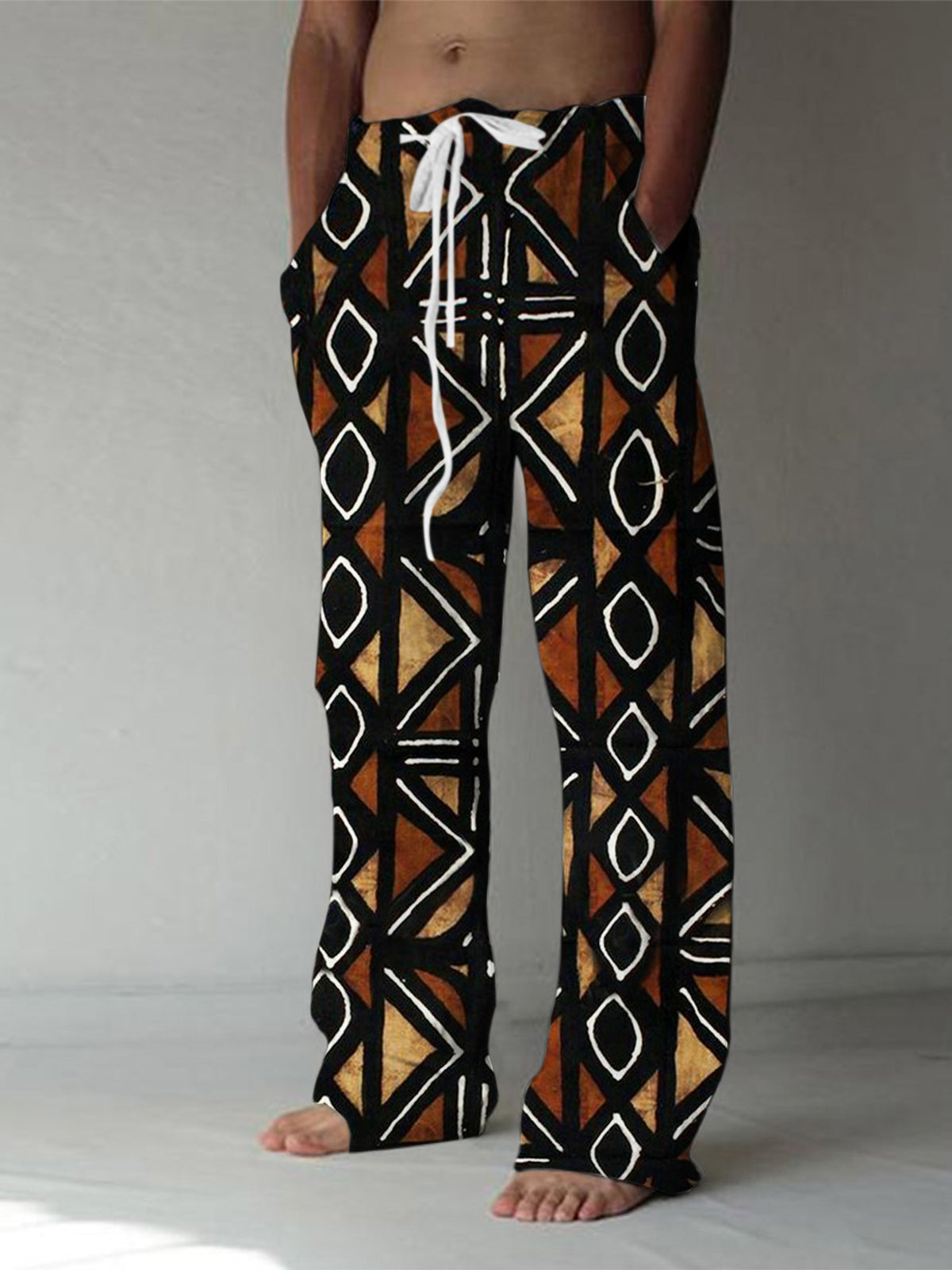 Ethnic Geometric Print Men's Casual Elastic Waist Pants