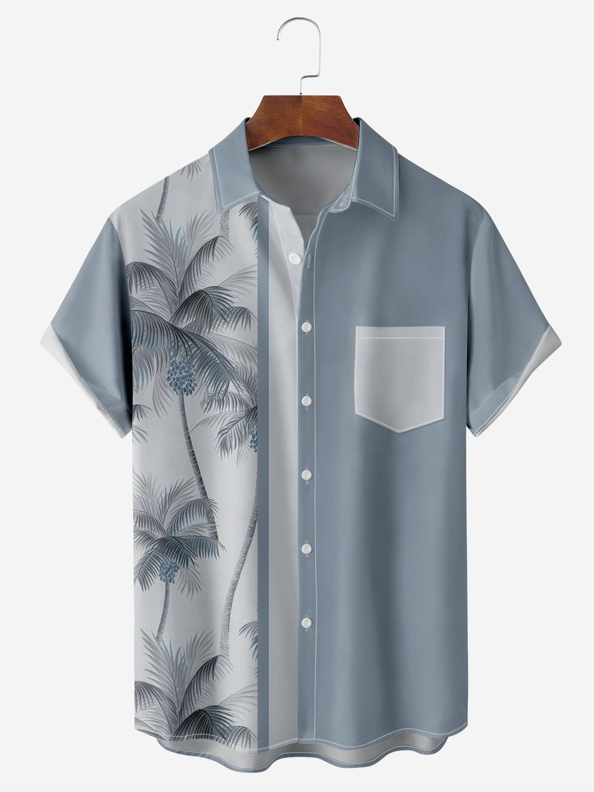 Coconut Tree Print Casual Hawaiian Short Sleeve Men's Shirts With Pocket