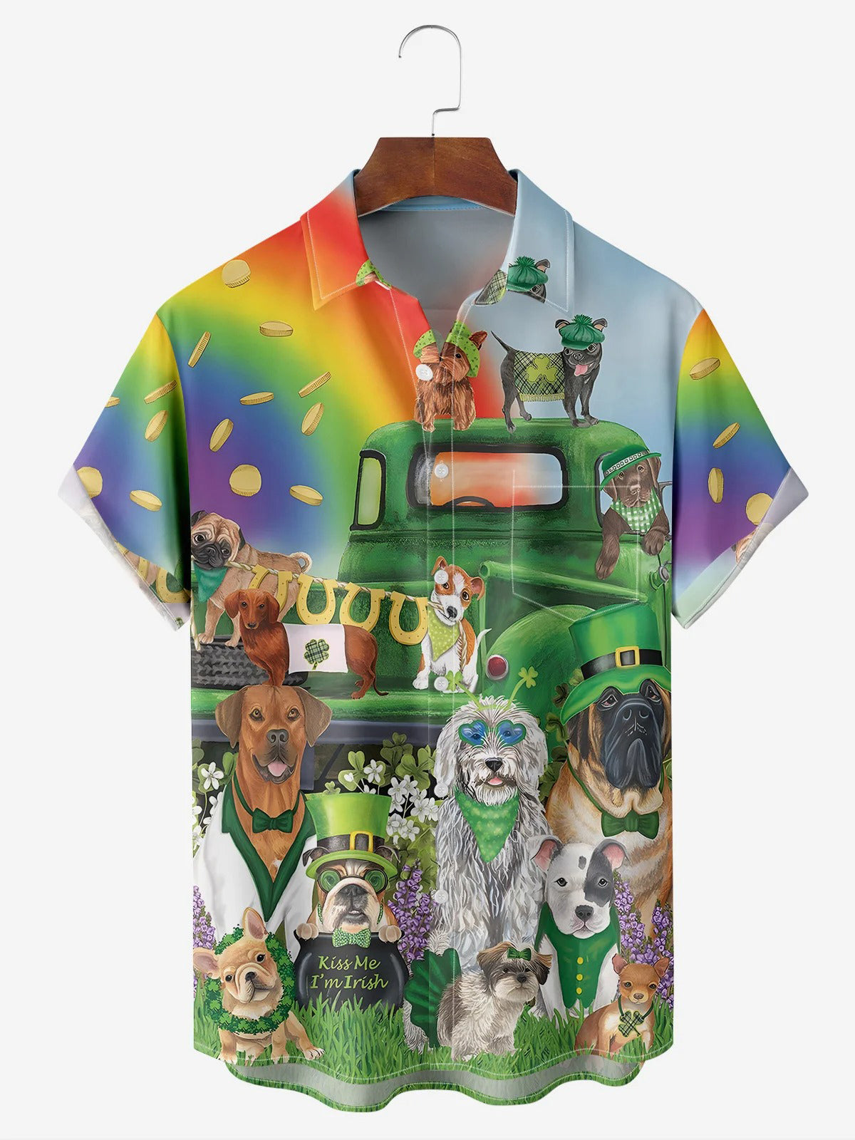 St. Patrick's Day Animal Short Sleeve Men's Shirts With Pocket