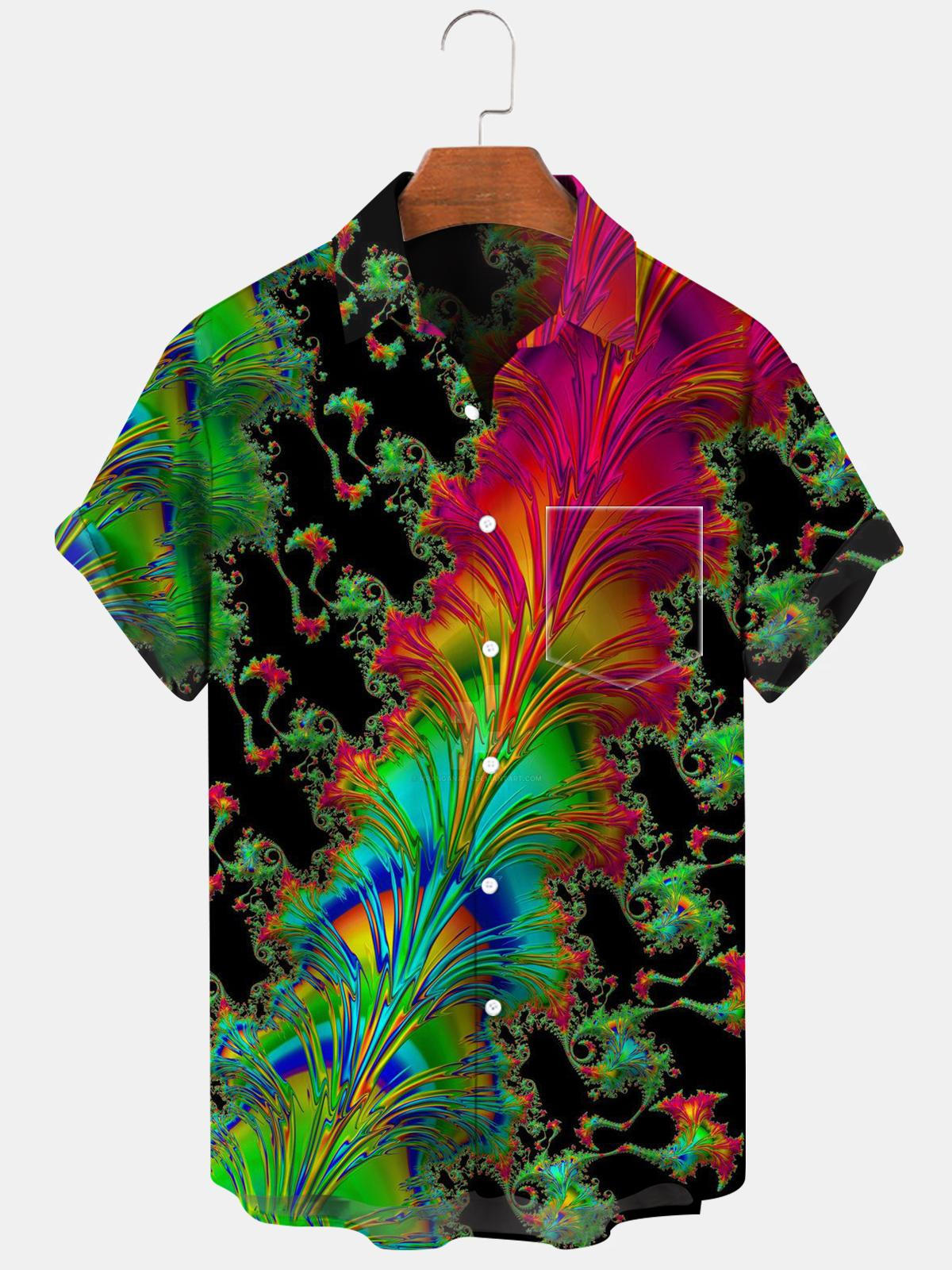 Abstract Short Sleeve Men's Shirts With Pocket