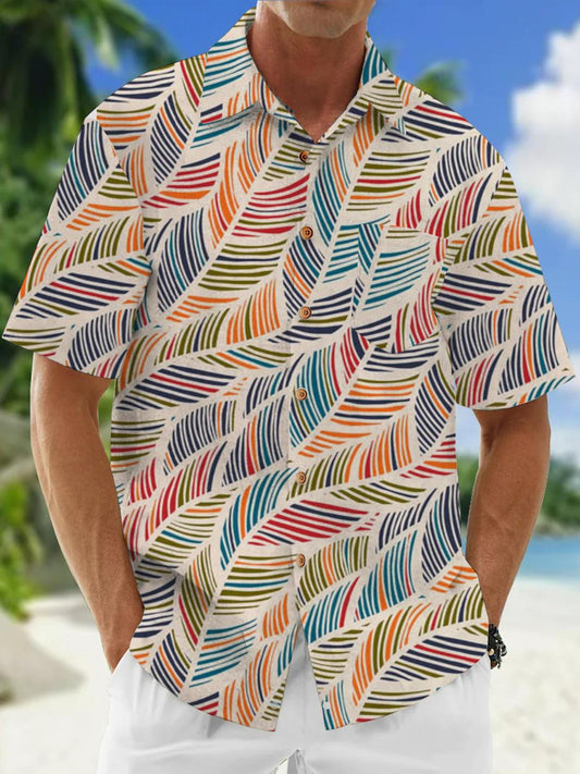 Colorful Geometric Print Short Sleeve Men's Shirts With Pocket