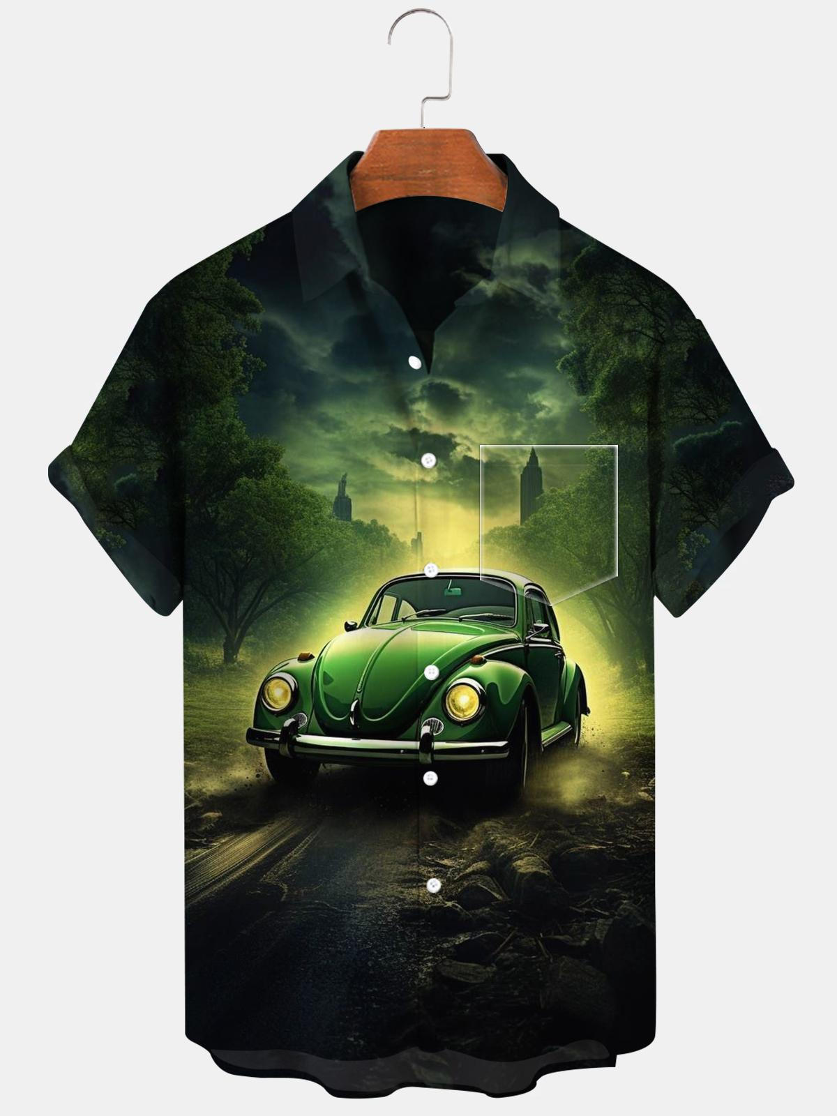 Car Short Sleeve Men's Shirts With Pocket