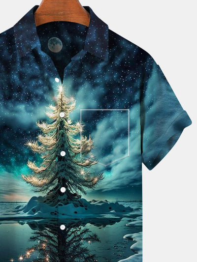 Christmas Tree Short Sleeve Men's Shirts With Pocket