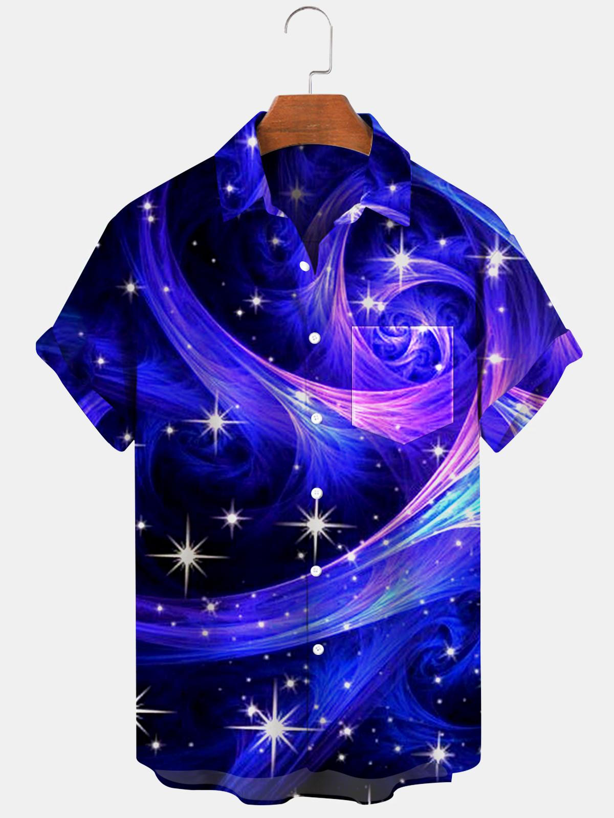 Abstract Print Short Sleeve Men's Shirts With Pocket