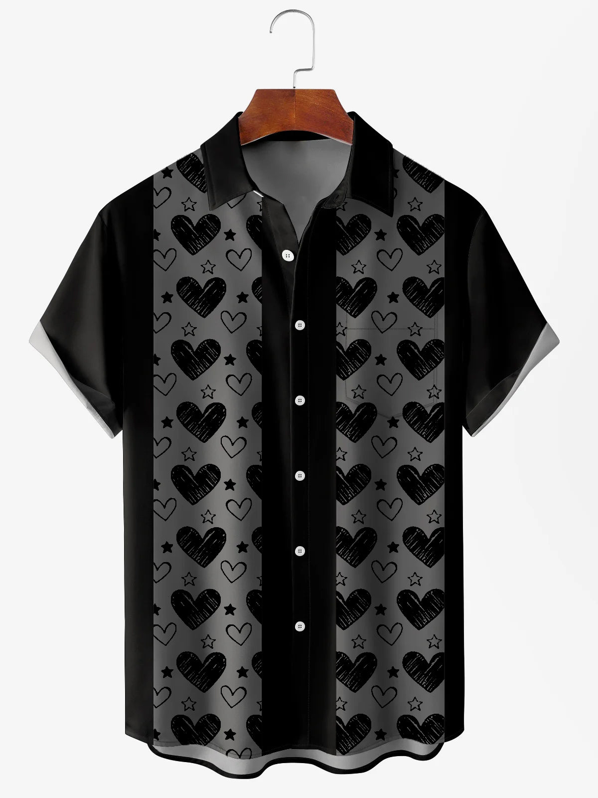 Retro Bowling Valentine's Day Love Hearts Short Sleeve Men's Shirts With Pocket