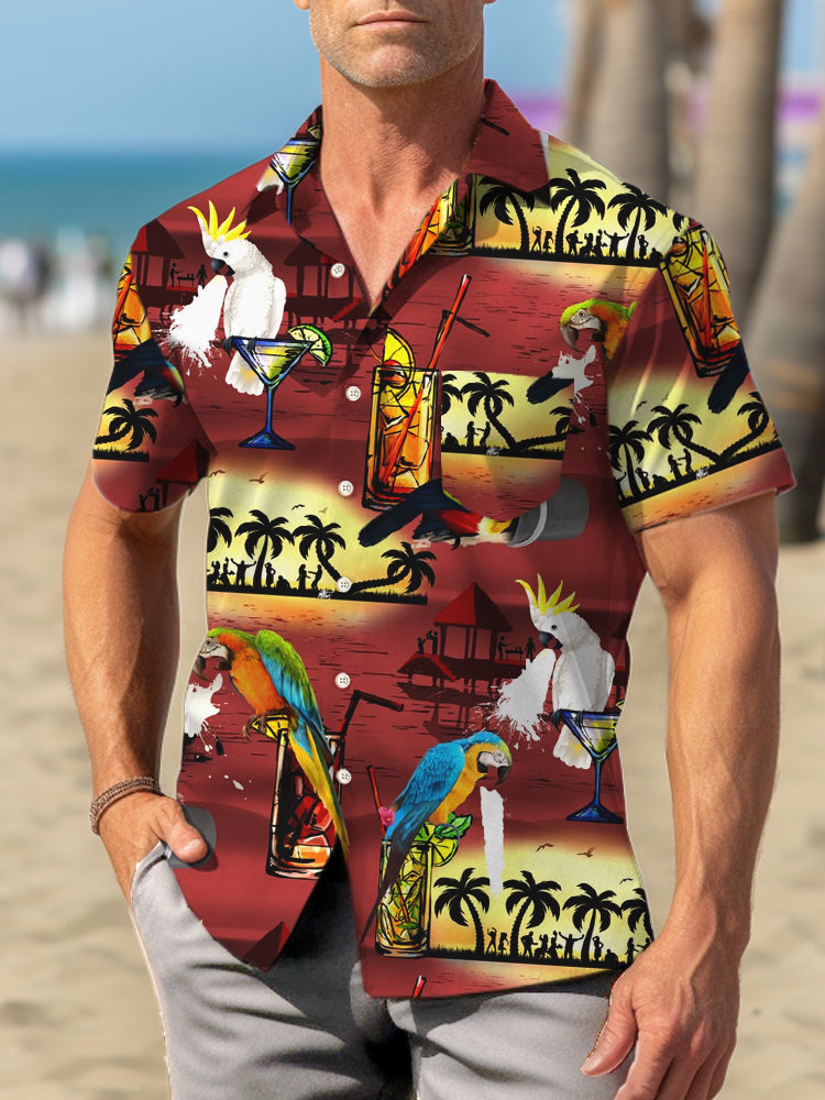 Hawaiian Coconut Tree Beach Kurzarm Herrenhemden mit Tasche