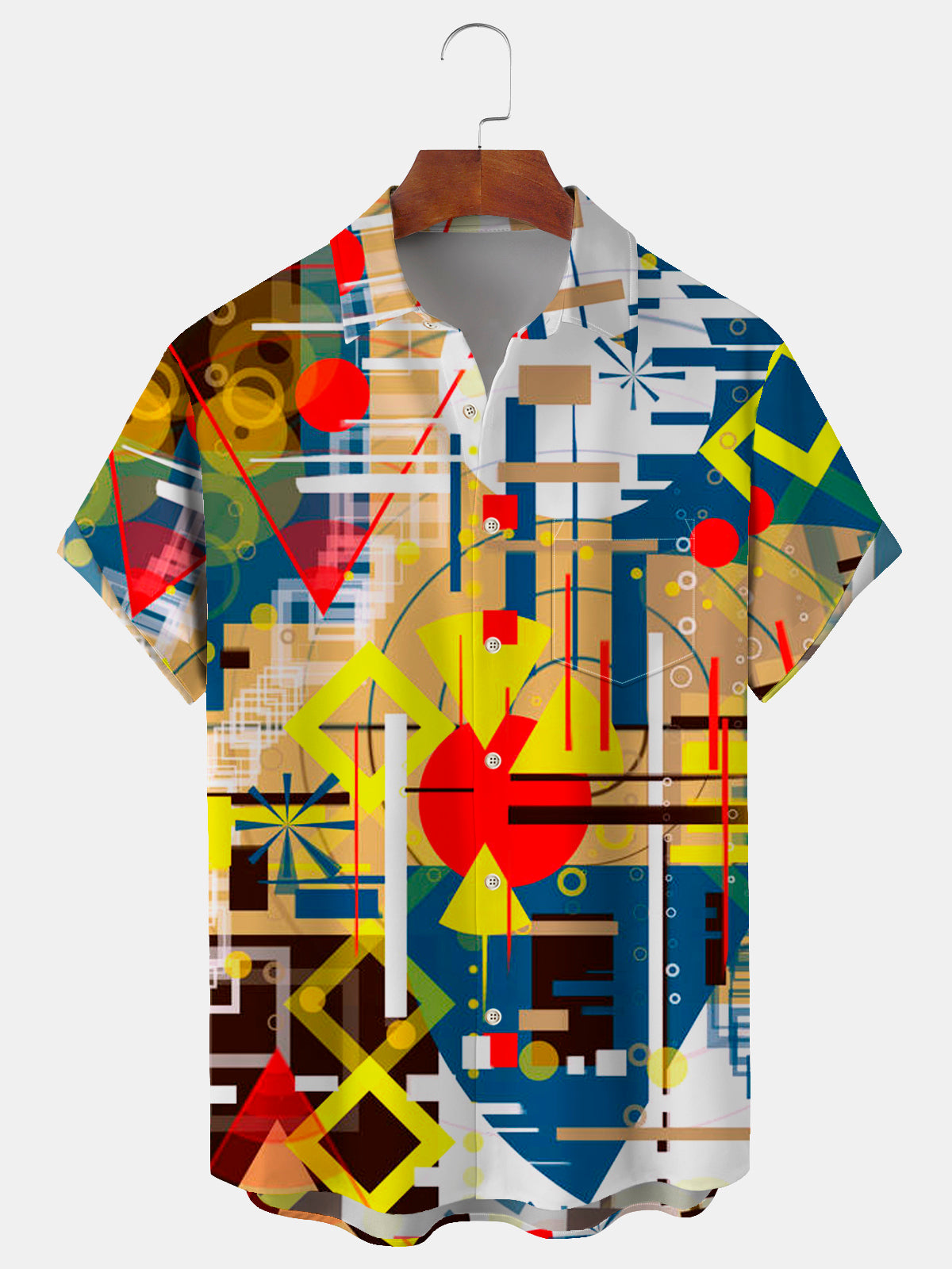 Geometric Abstract Art Casual Short Sleeve Men's Shirts With Pocket