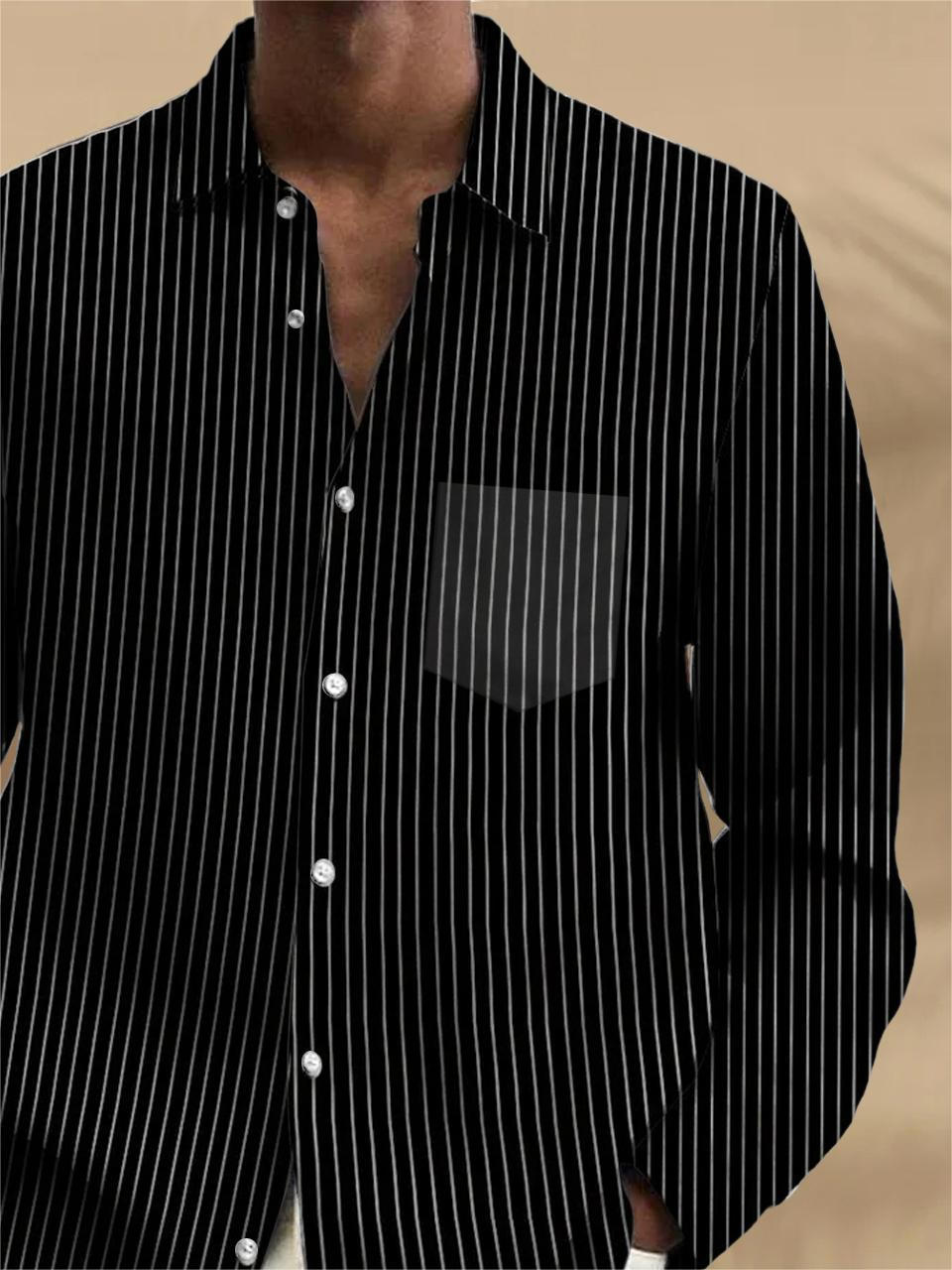 Stripe Long Sleeve Men's Shirts With Pocket