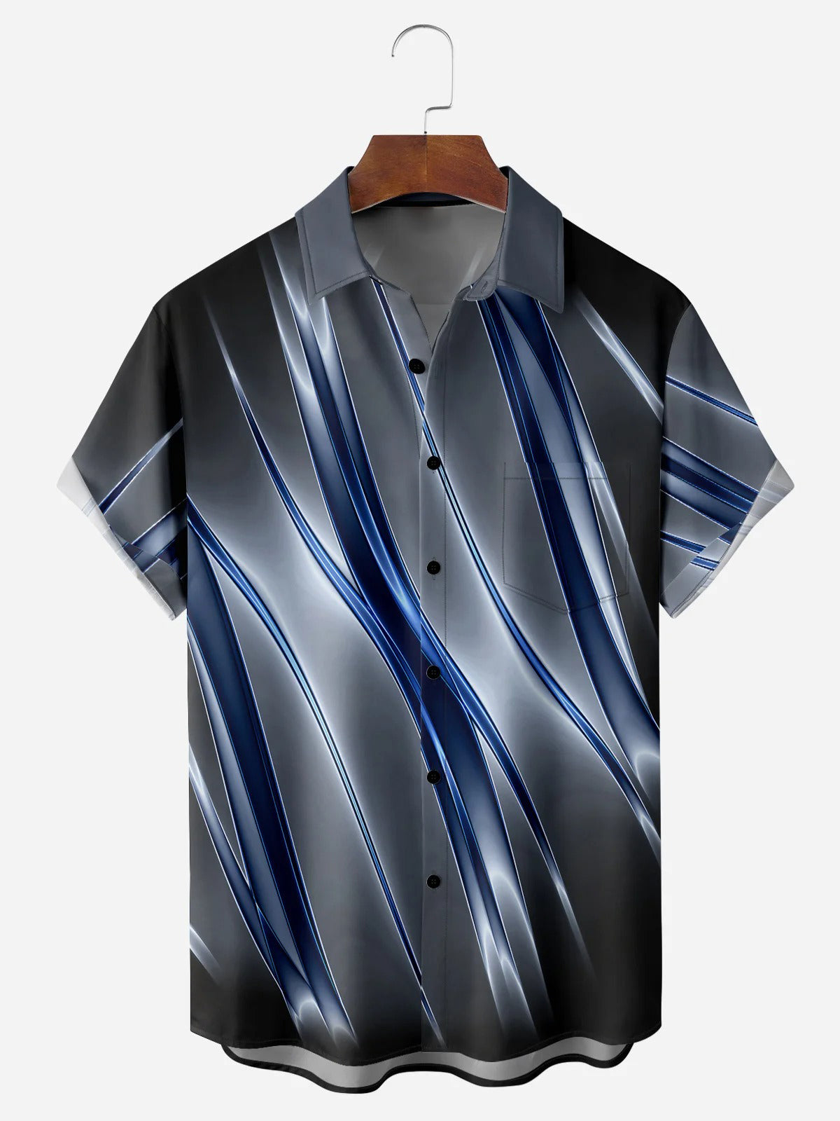 Striped Gradient Pattern Abstract Short Sleeve Men's Shirts With Pocket