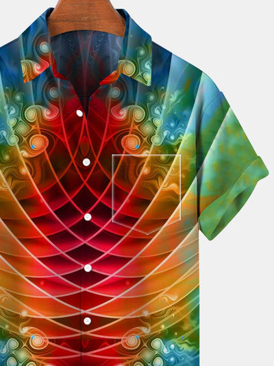 Abstract Short Sleeve Men's Shirts With Pocket