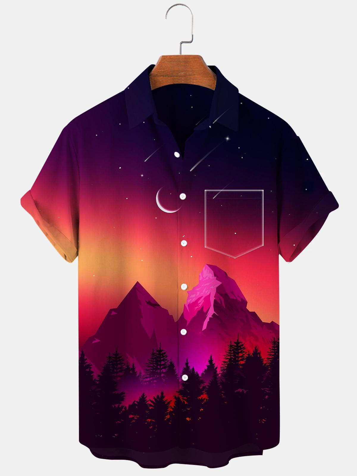 Mountain Forest Moon Men's Shirts With Pocket