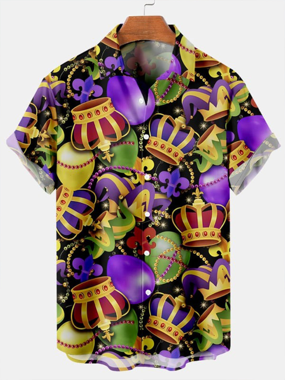 Men's Mardi Gras Print Short Sleeve Casual Shirt