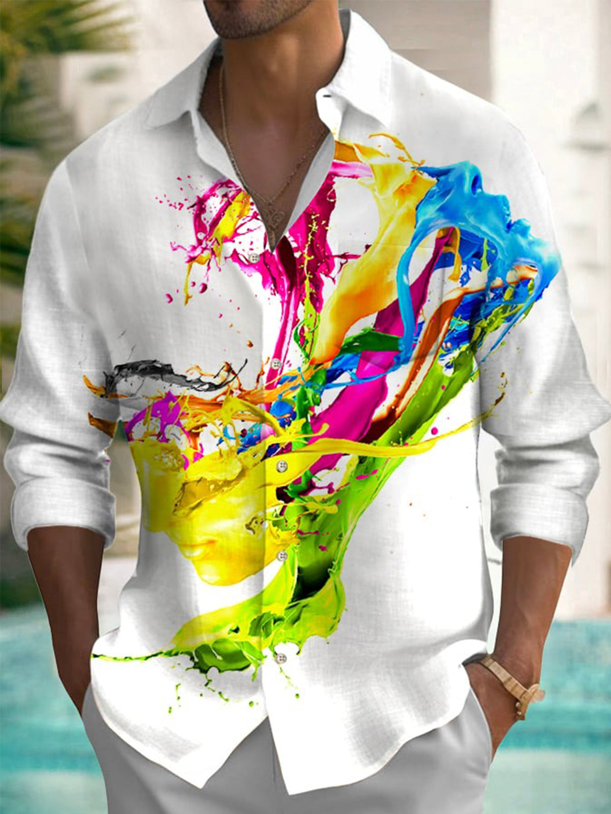 Abstract Print Long Sleeve Men's Shirts With Pocket