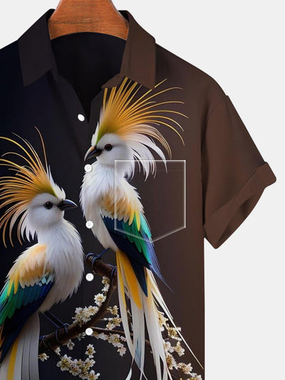 Bird Short Sleeve Men's Shirts With Pocket