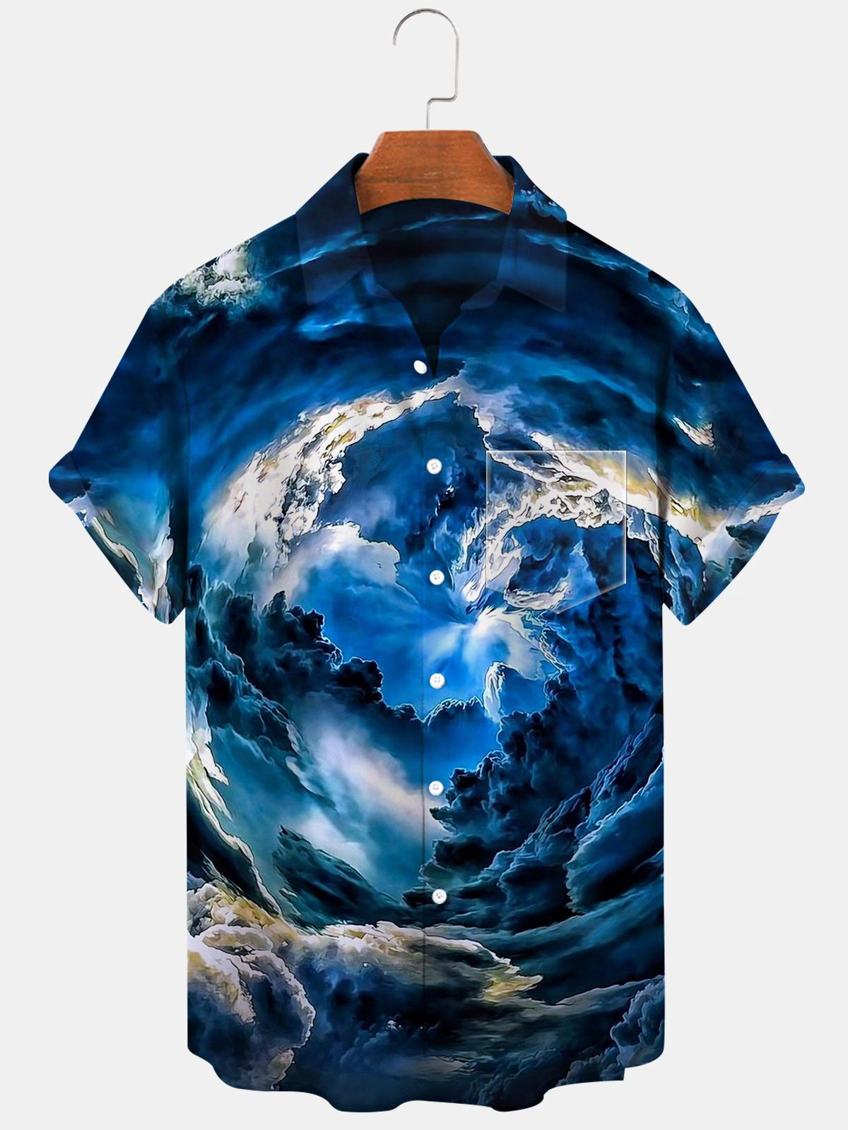 Cloud Short Sleeve Men's Shirts With Pocket