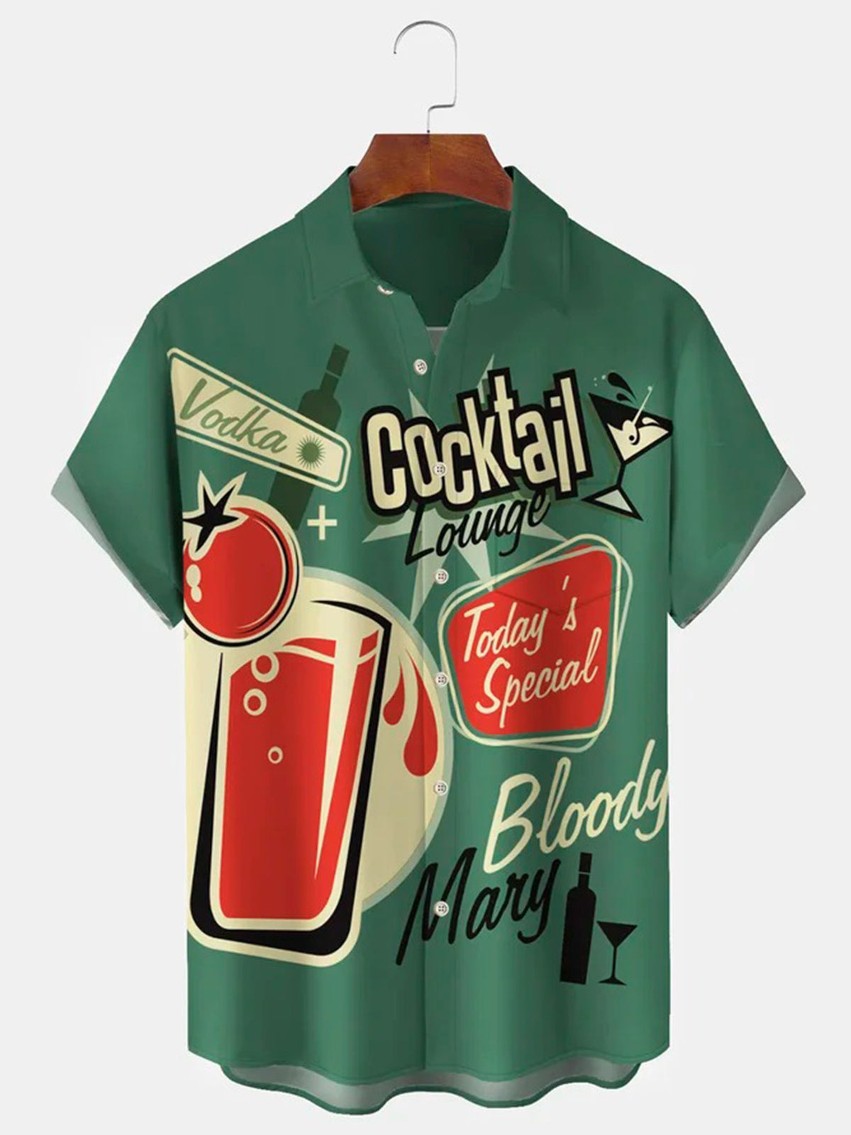 Cocktail Art Poster Oversized Stretch Short Sleeve Men's Shirts With Pocket