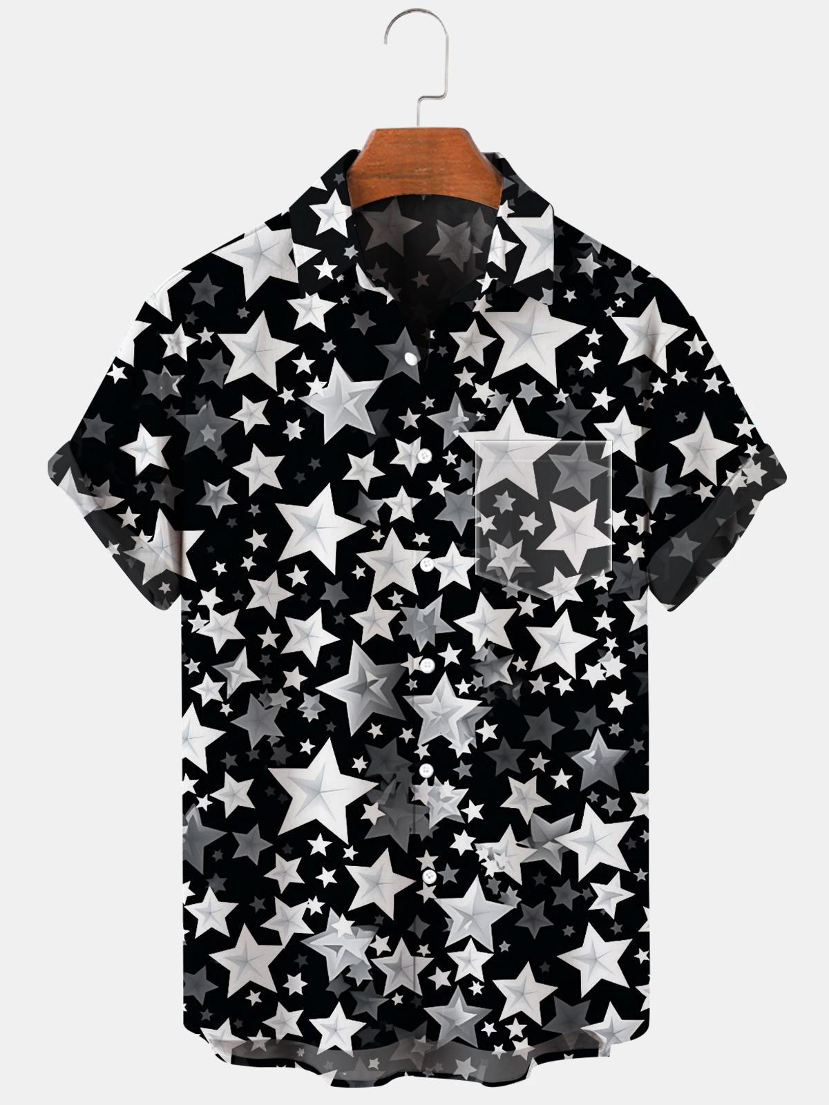 Christmas Star Short Sleeve Men's Shirts With Pocket