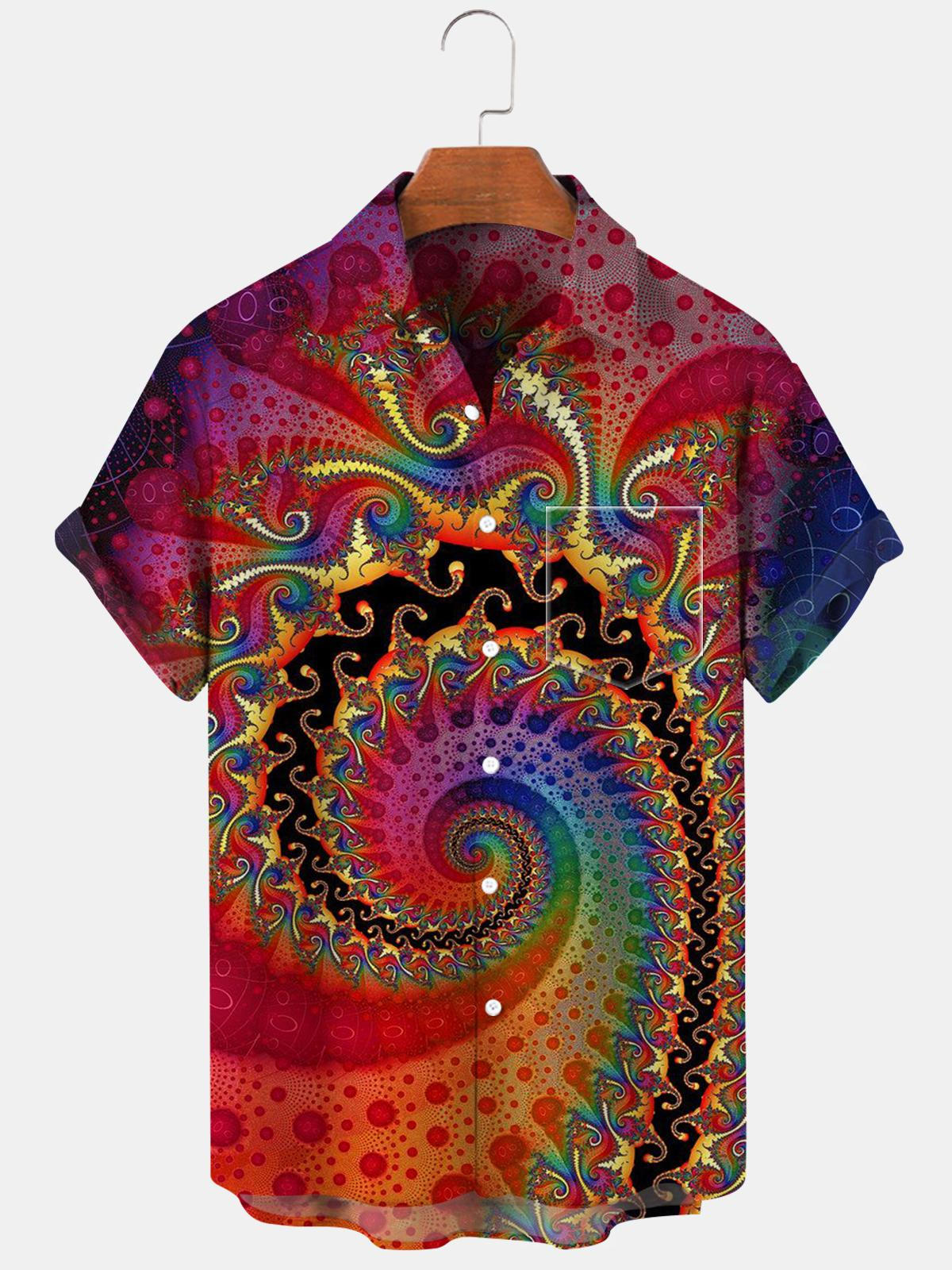 Abstract Short Sleeve Men's Shirts With Pocket