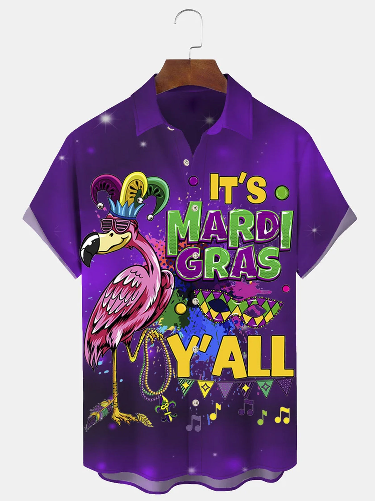 Mardi Gras Flamingo Short Sleeve Men's Shirts With Pocket