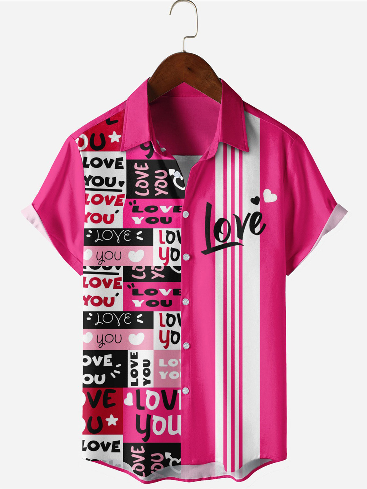 Valentine's Day Heart Letter Print Short Sleeve Men's Shirts