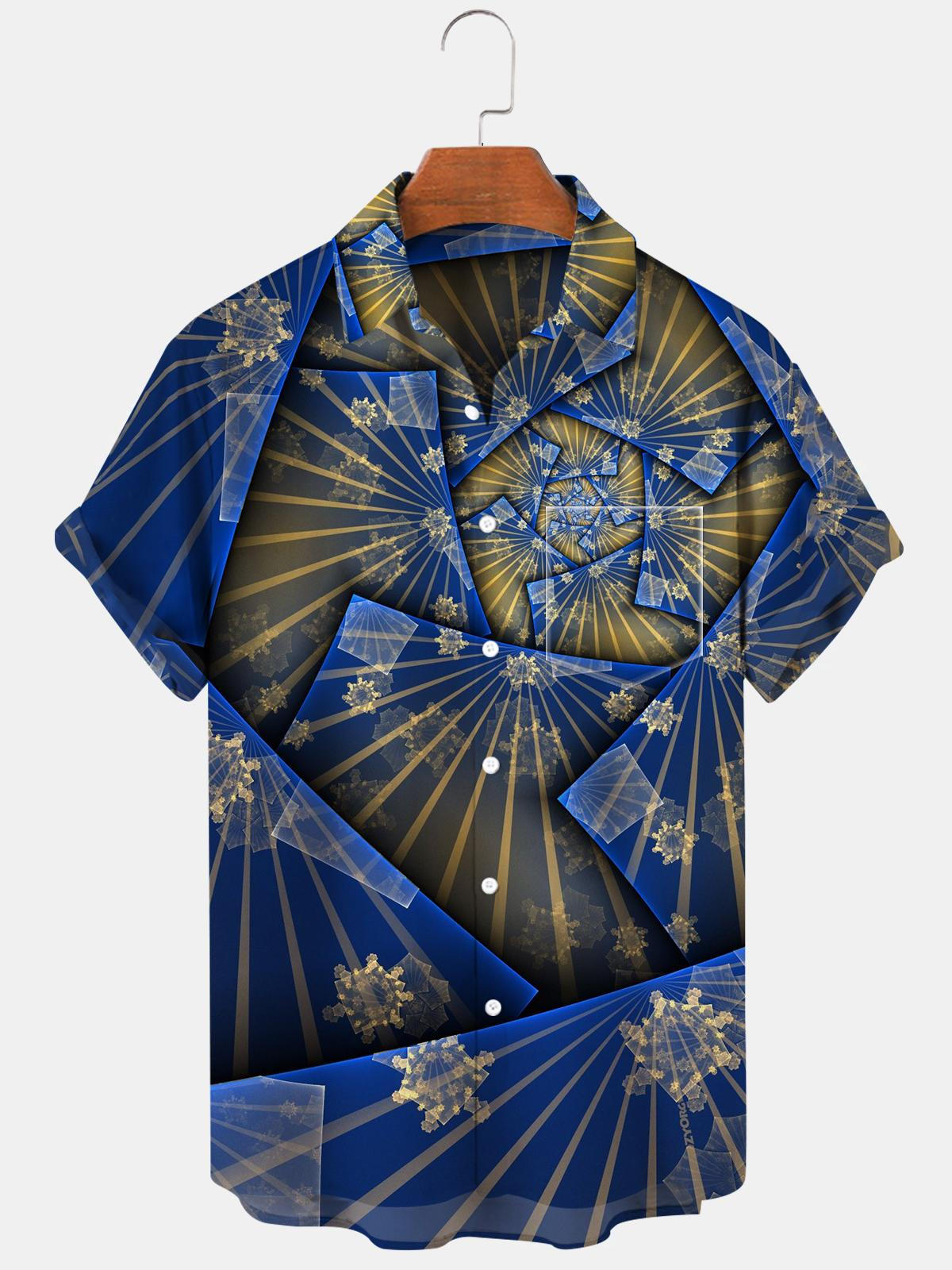 Abstract Flower Short Sleeve Men's Shirts With Pocket