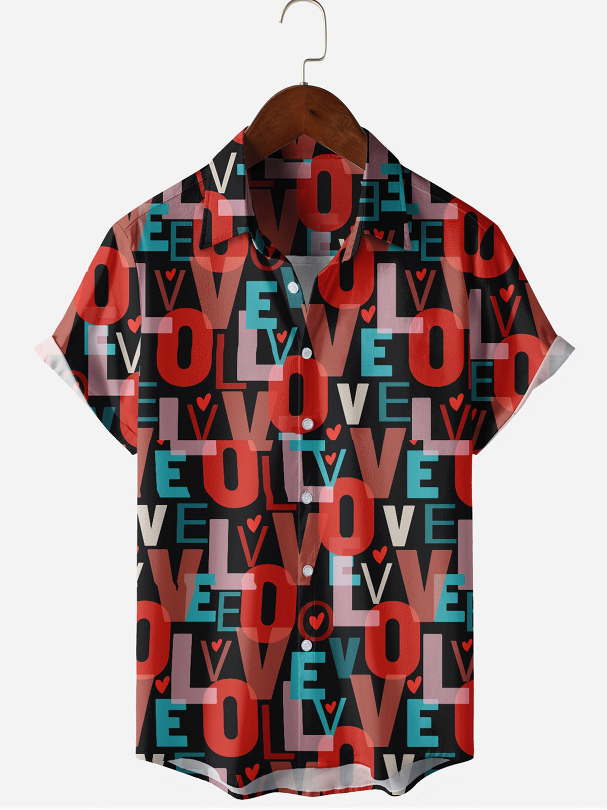 Valentine's Day Love Letter Print Short Sleeve Men's Shirts