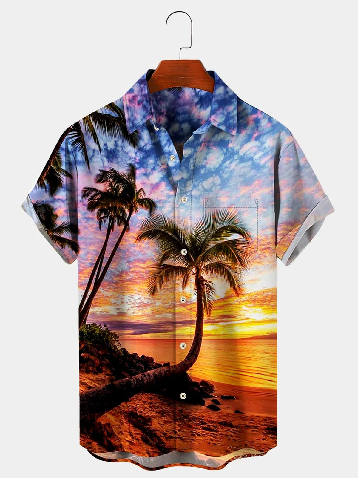 Hawaiian Coconut Tree Beach Men's Shirts With Pocket