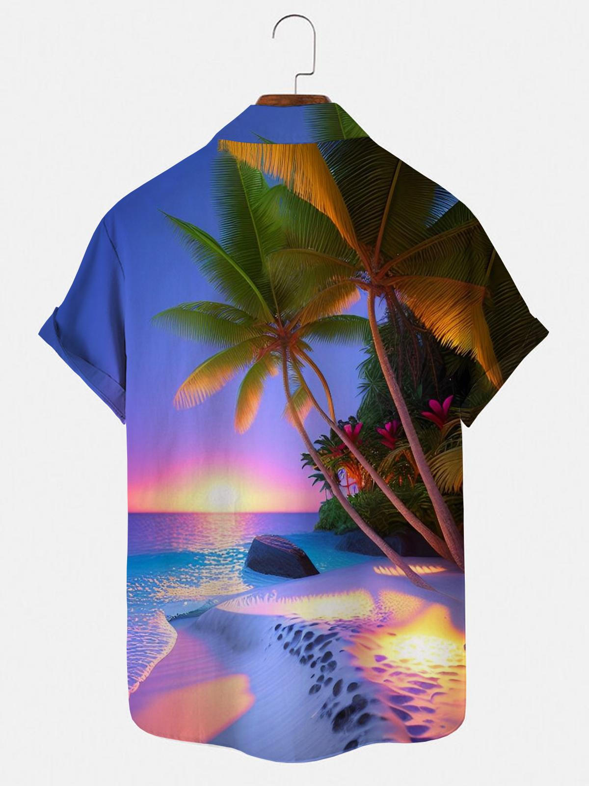 Coconut Palm Sunset Beach Herrenhemden mit Tasche