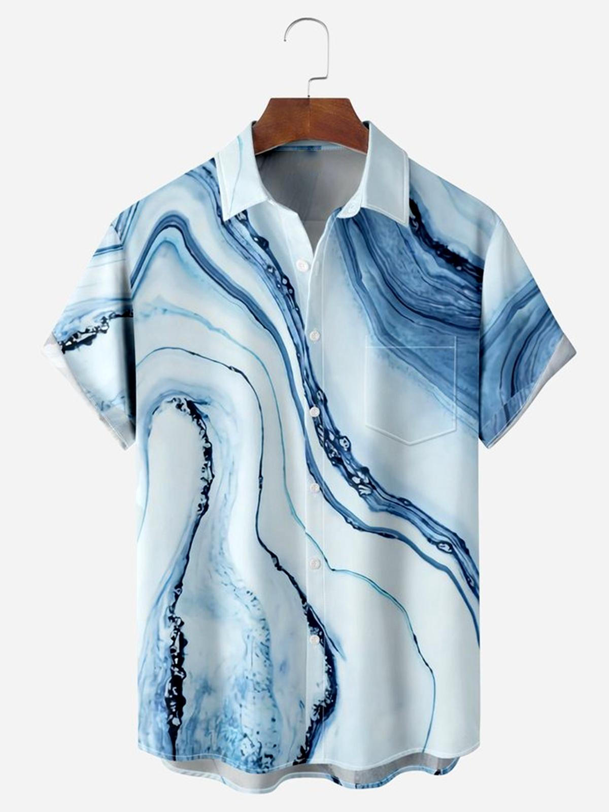 Marble Texture Men's Shirts With Pocket