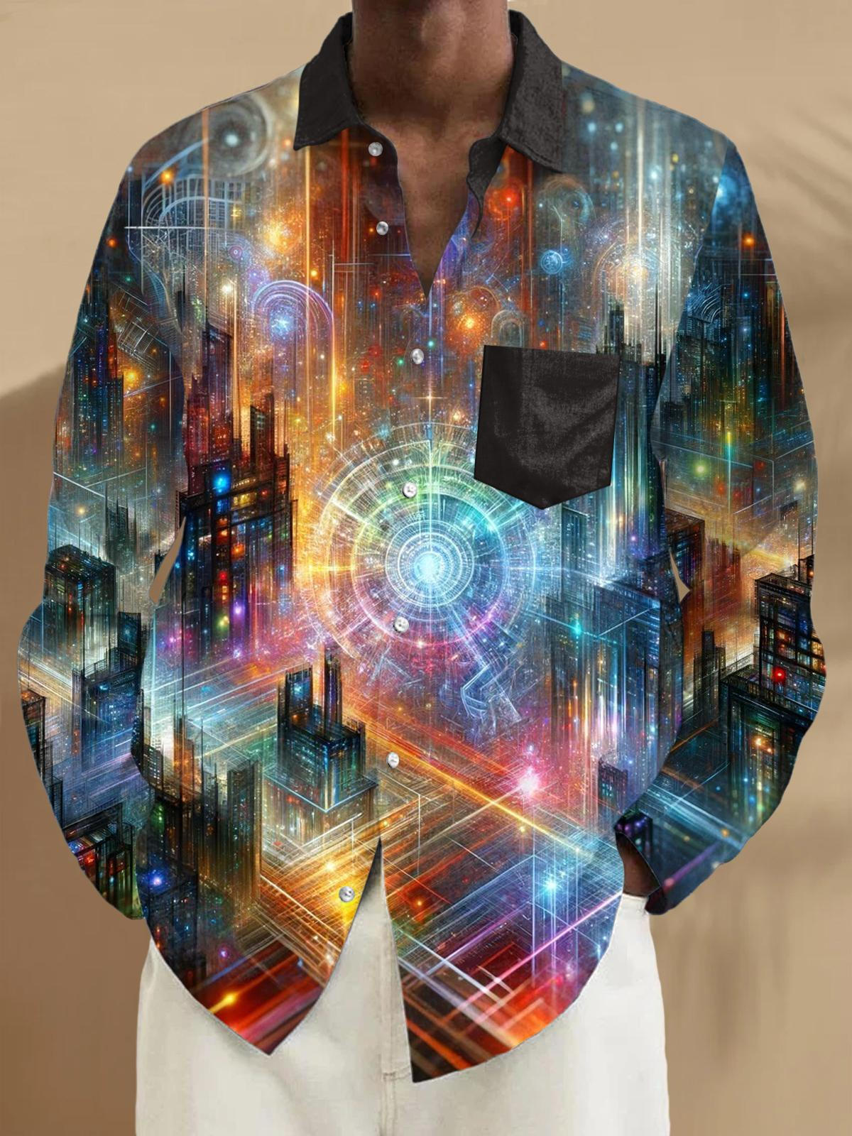 Retro Color Urban Personality Men's Long-Sleeved Shirt