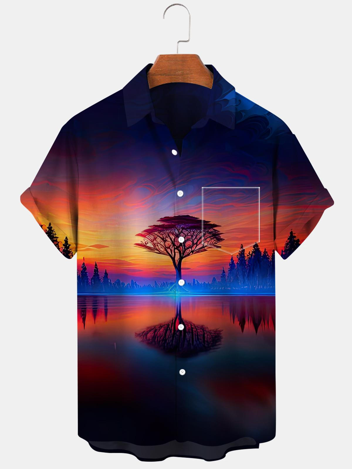 Tree Lake Short Sleeve Men's Shirts With Pocket