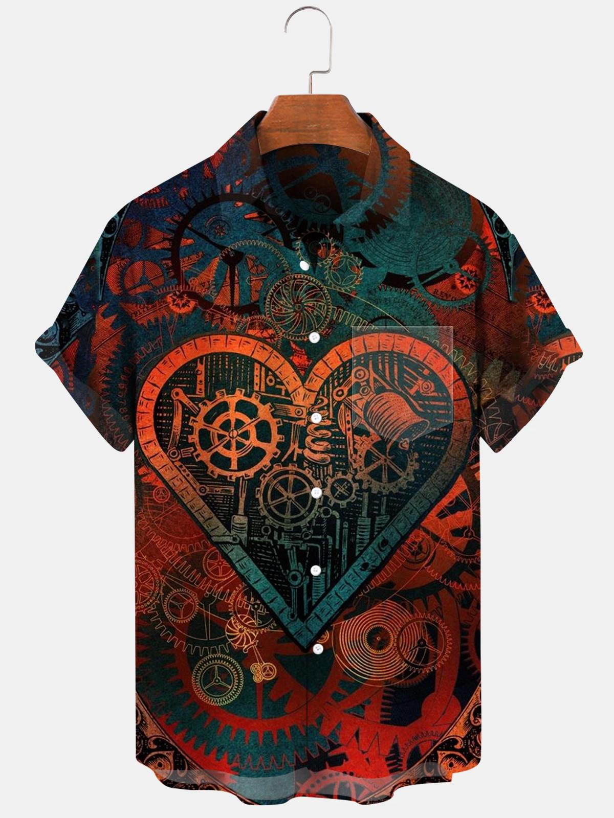 Gear Wheel Heart Men's Shirts With Pocket