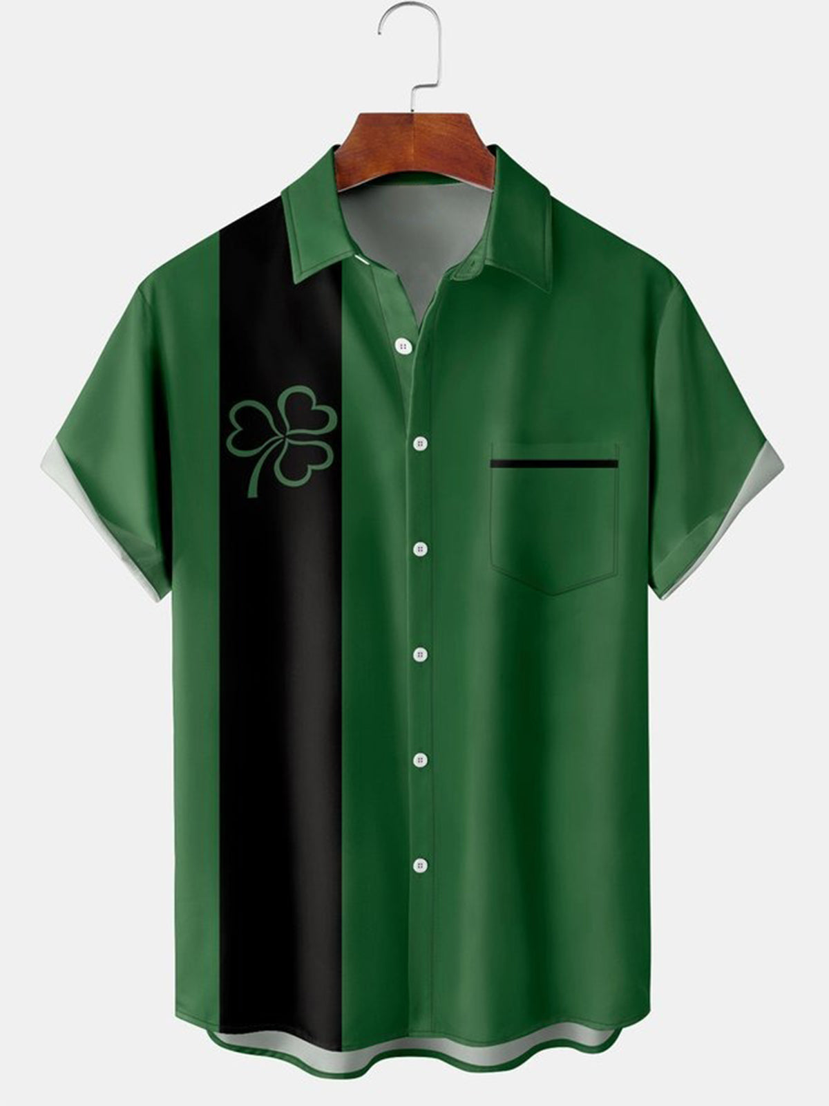 St. Patrick's Day Shamrock Print Short Sleeve Men's Shirts With Pocket