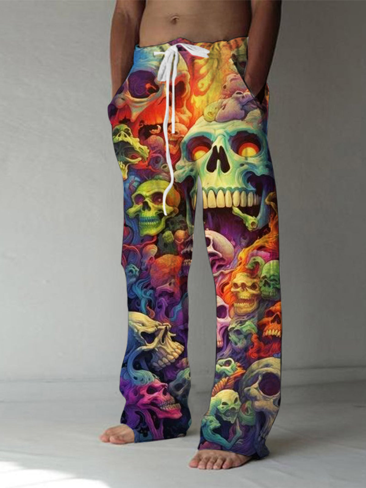 Skull Print Men's Casual Elastic Waist Pants