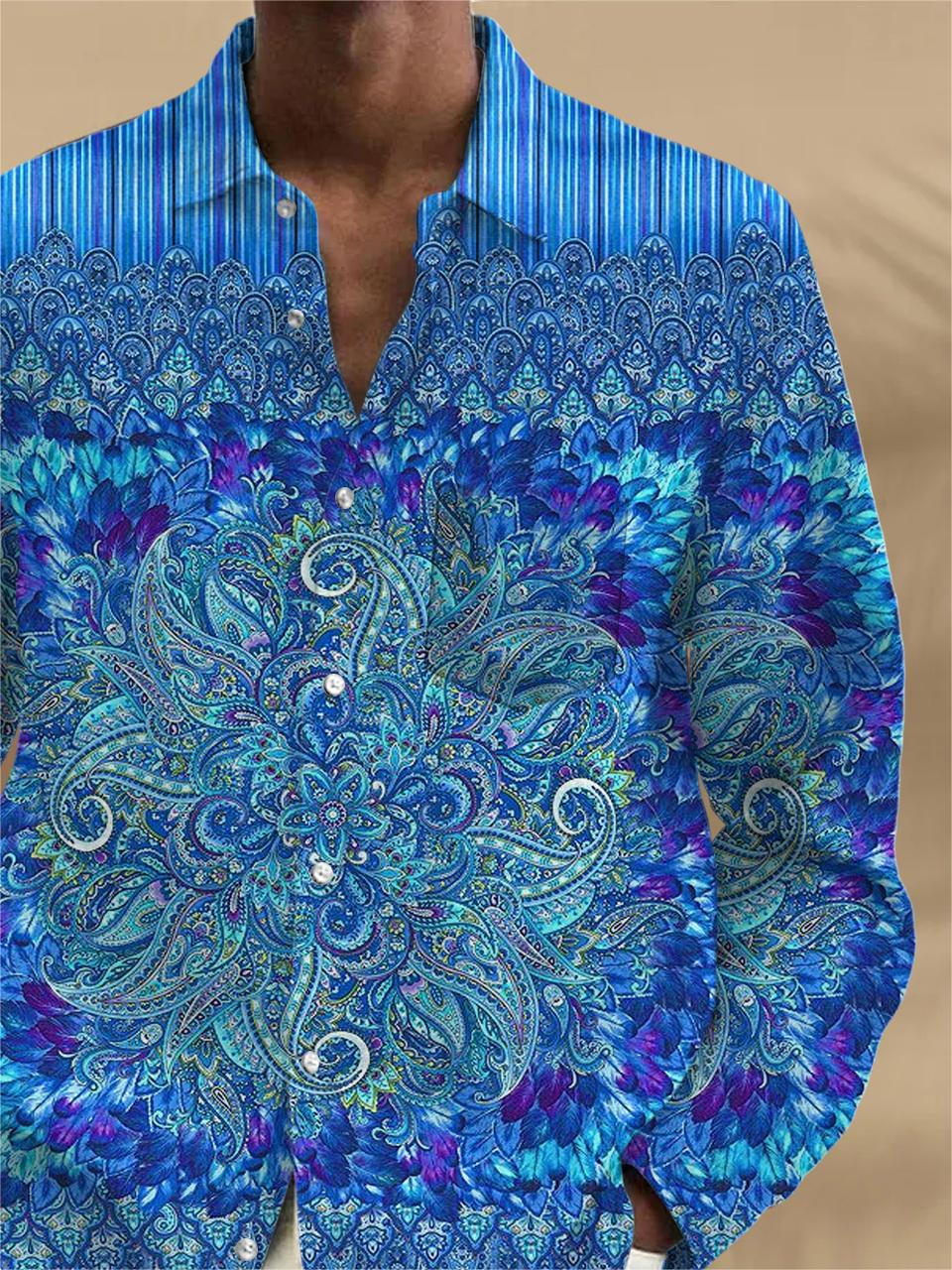 Flower Long Sleeve Men's Shirts With Pocket