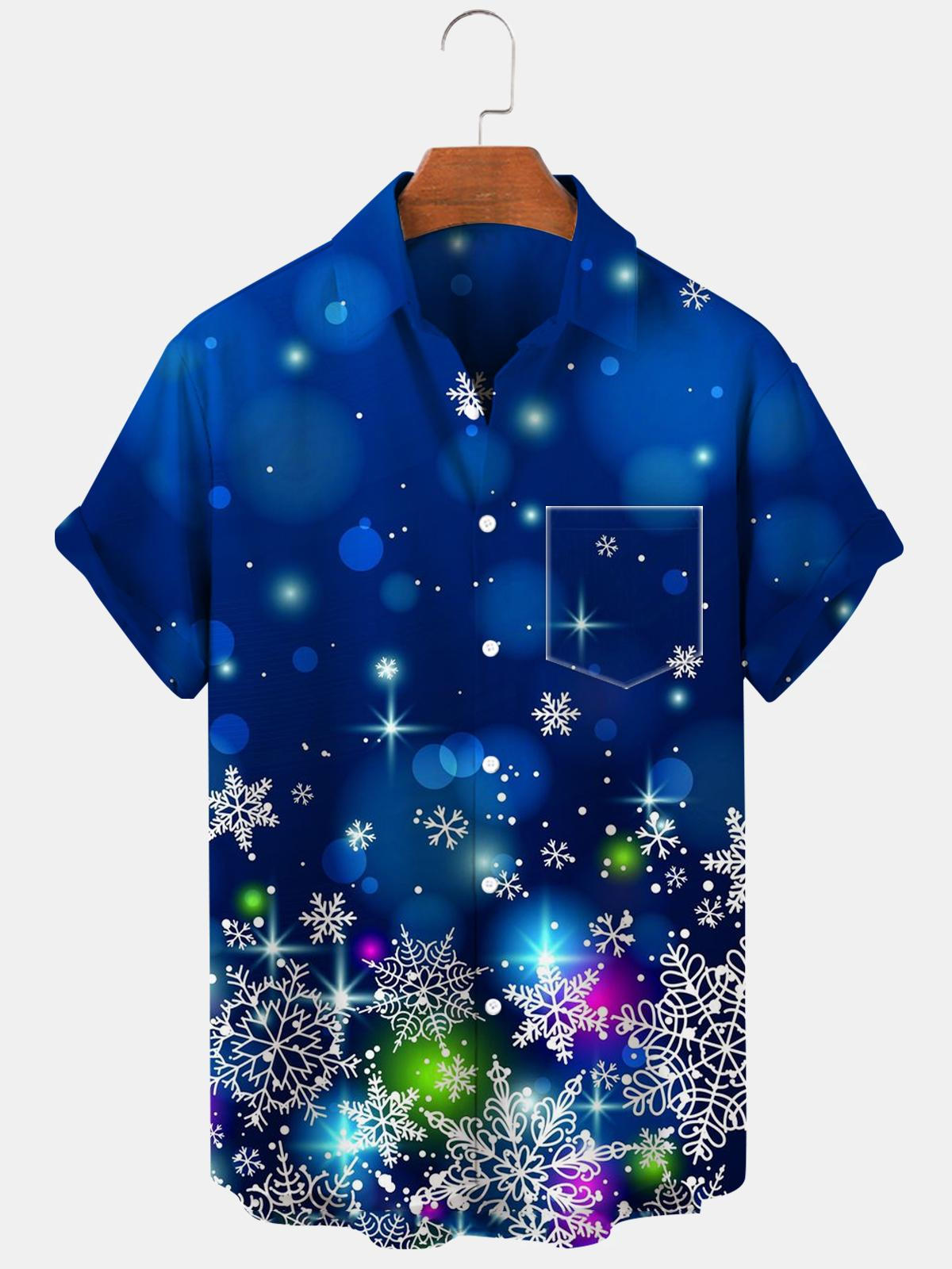 Christmas Snowflake Men's Shirts With Pocket