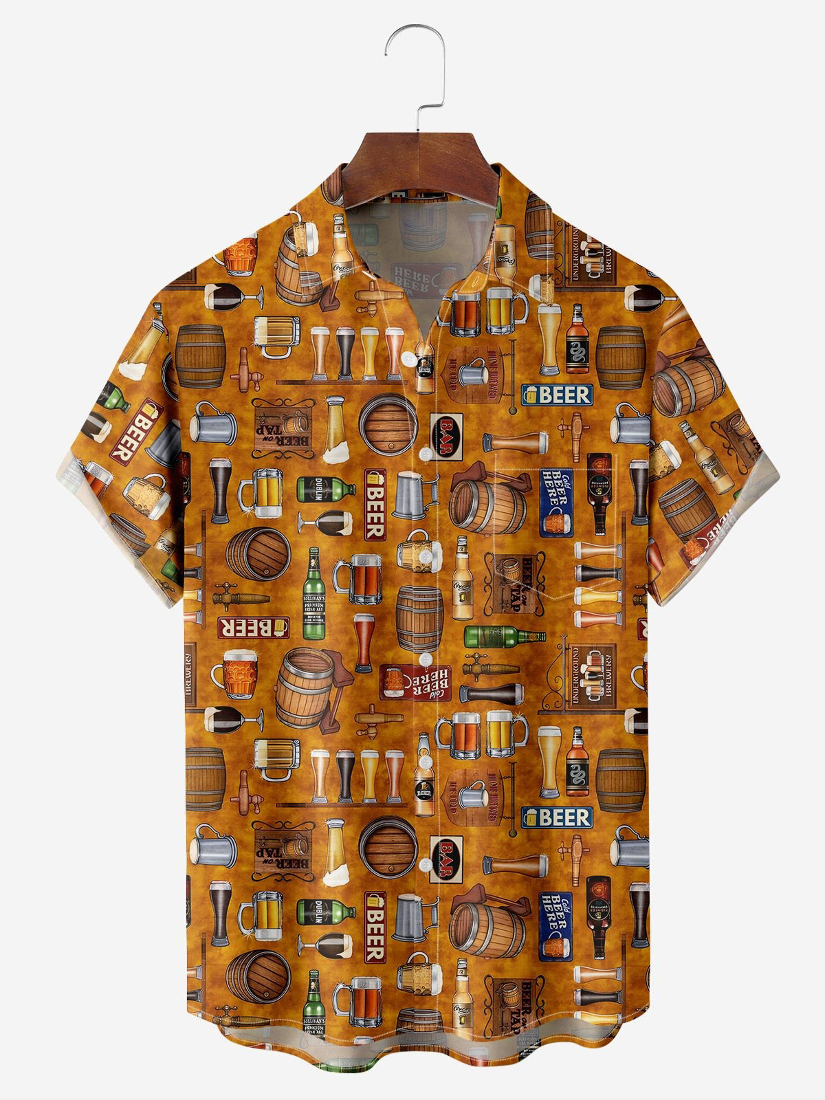 Beer Casual Hawaiian Short Sleeve Men's Shirts With Pocket