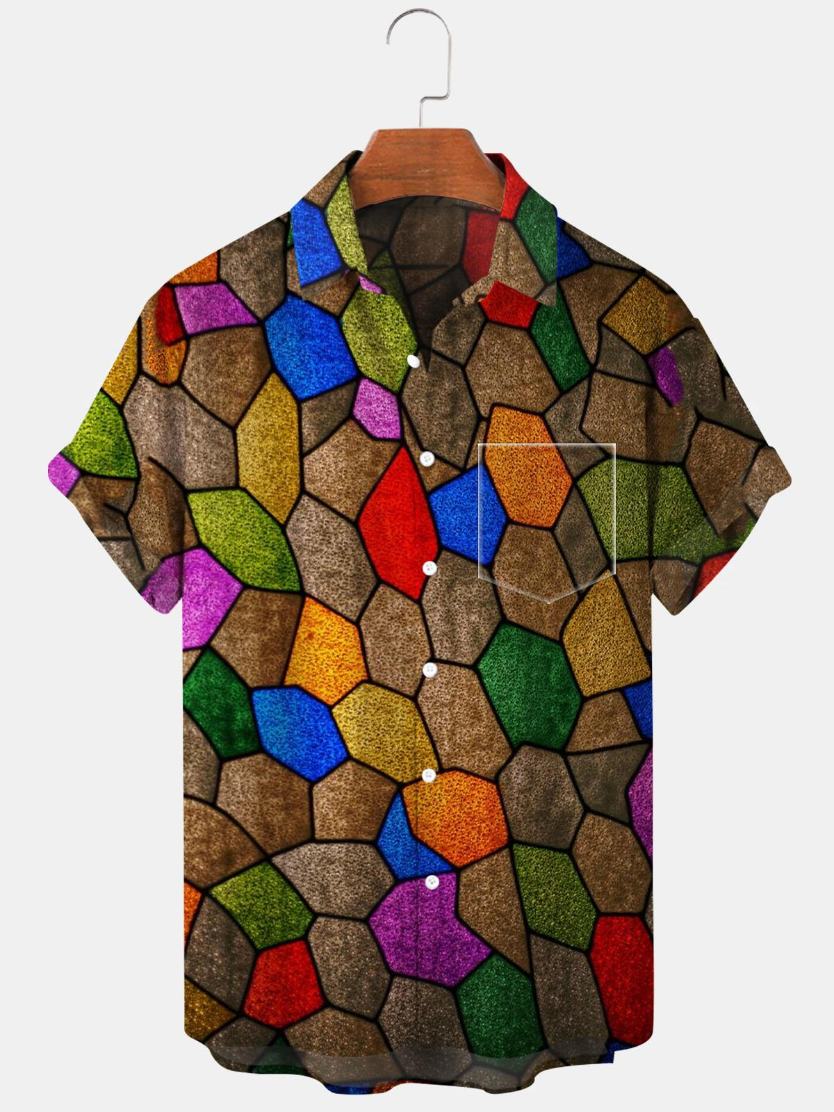 Stone Short Sleeve Men's Shirts With Pocket