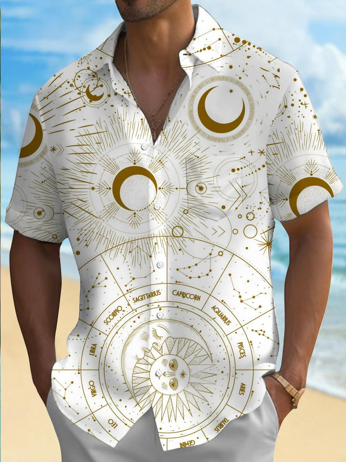 Constellation Short Sleeve Men's Shirts With Pocket