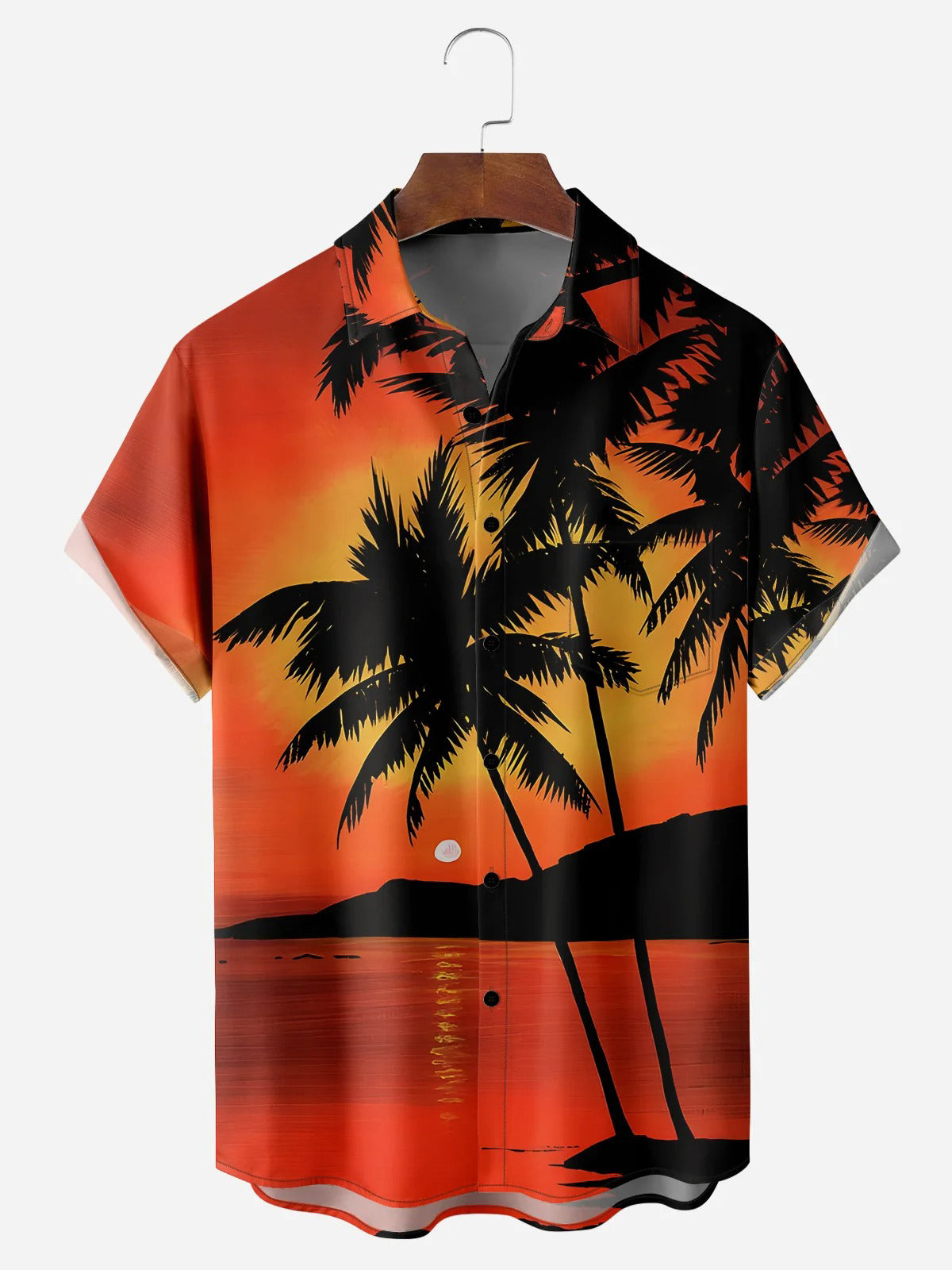 Coconut Tree Sunset Hawaiian Short Sleeve Men's Shirts With Pocket